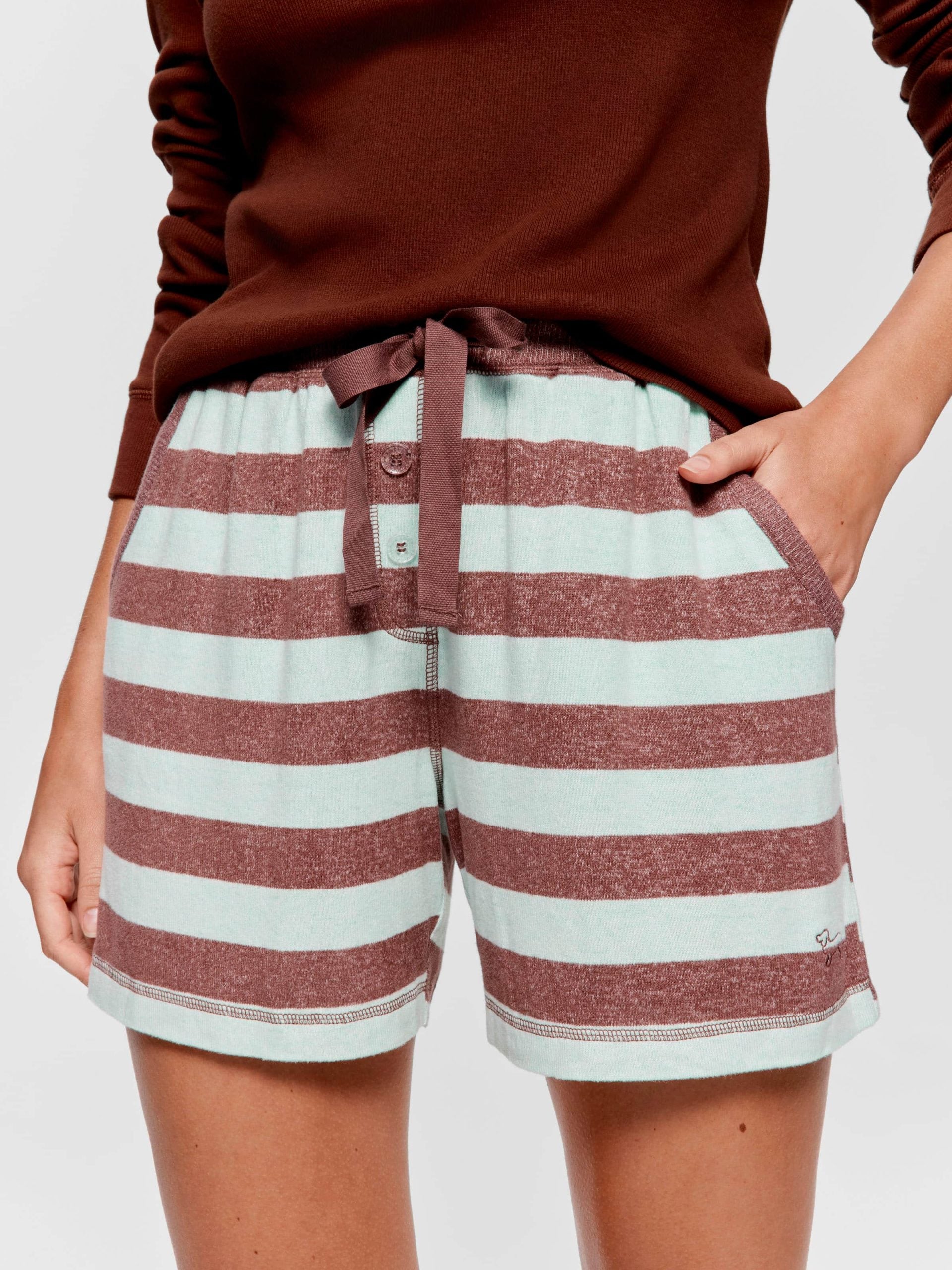 Mint Choc Fuzzy Stripe Long Pj Short multi image 1