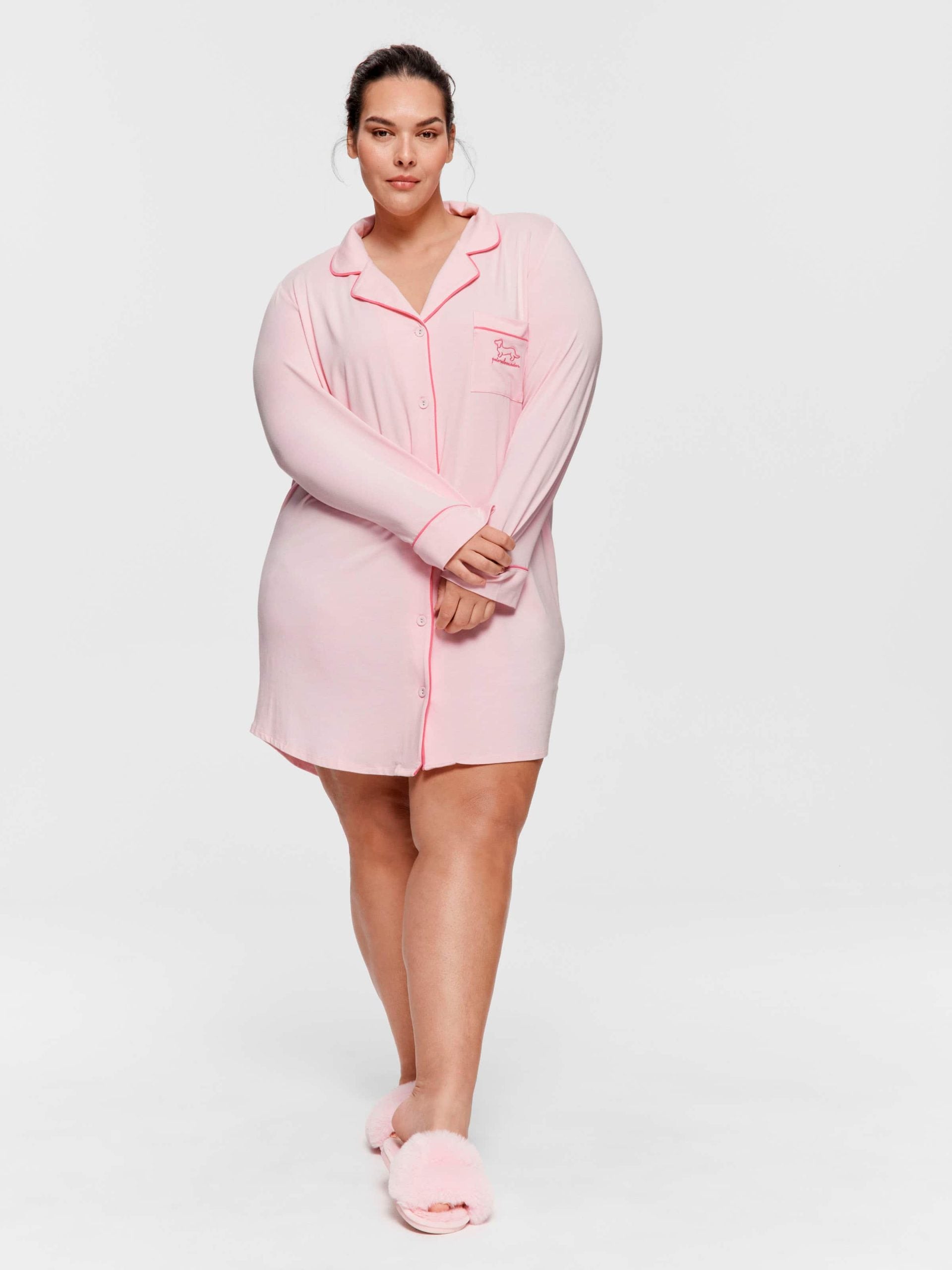 P.A. Plus Super Soft Pink Bamboo Knit Long Sleeve Nightshirt Pink image 1
