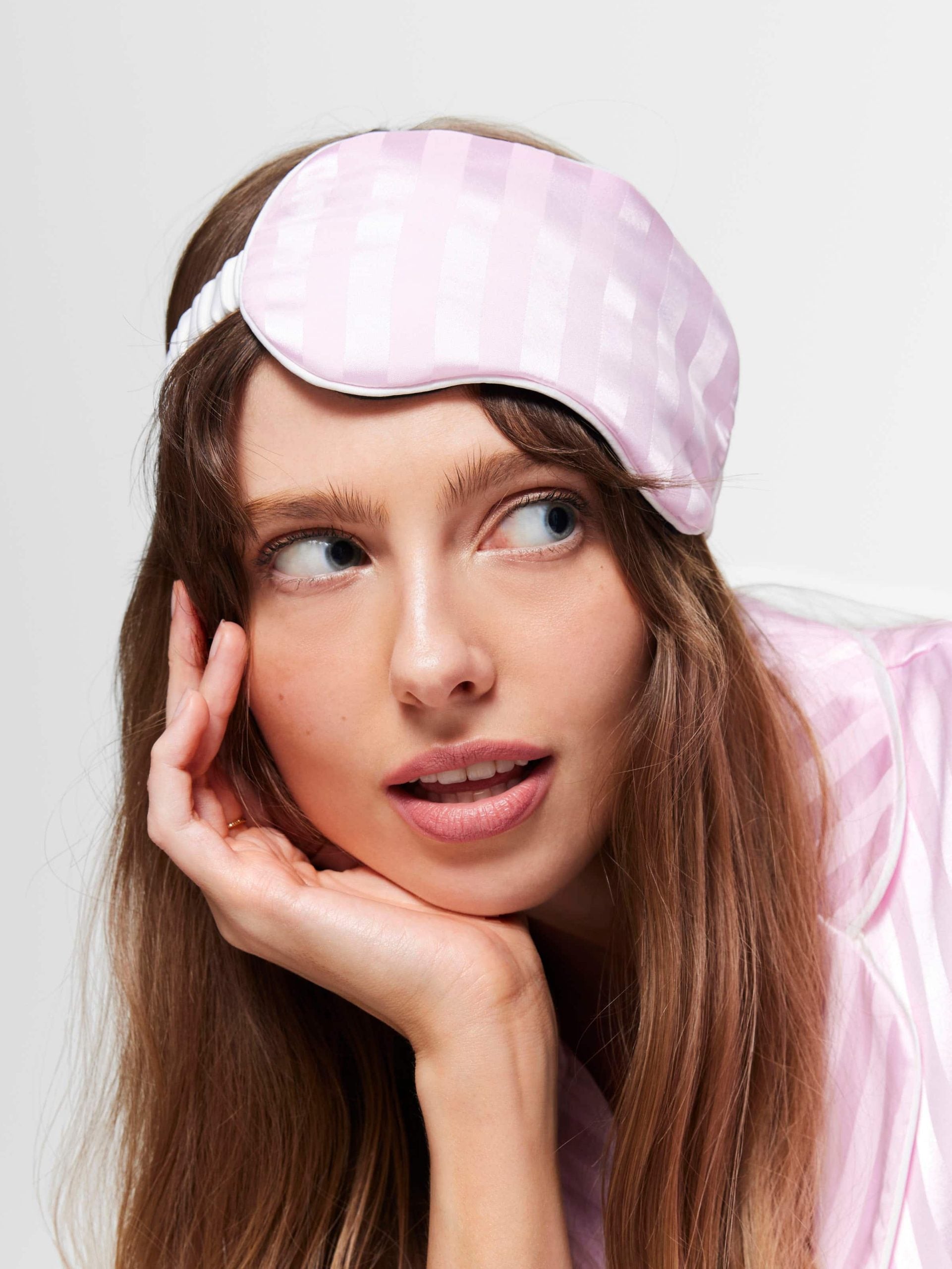 Pink Stripe Satin Eye Mask pink image 0