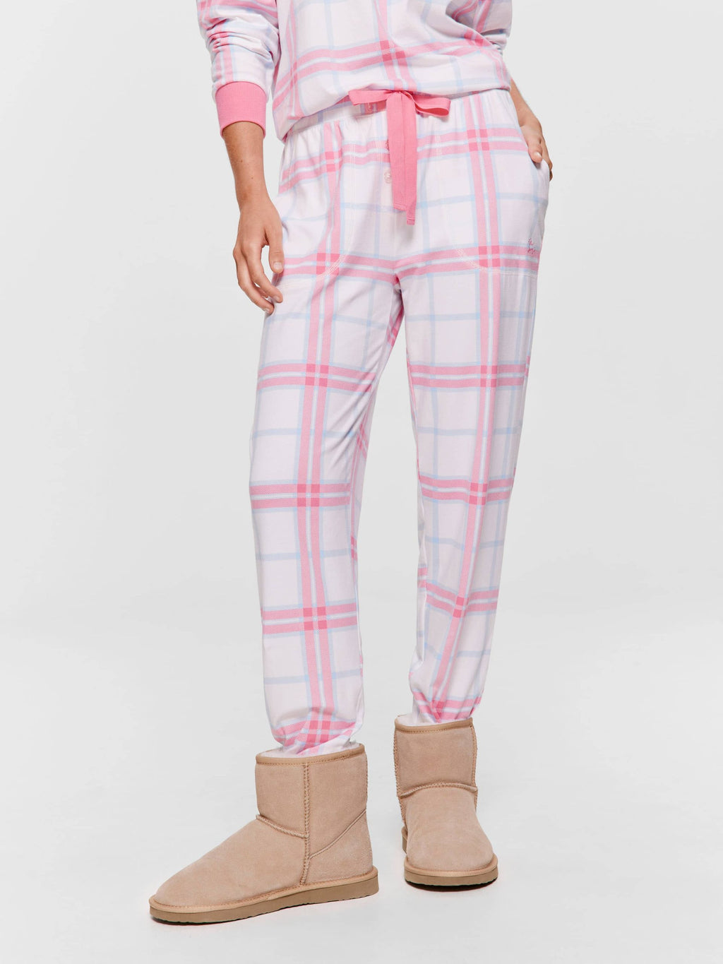 Cream & Pink Check Easy Pj Pant multi image 1