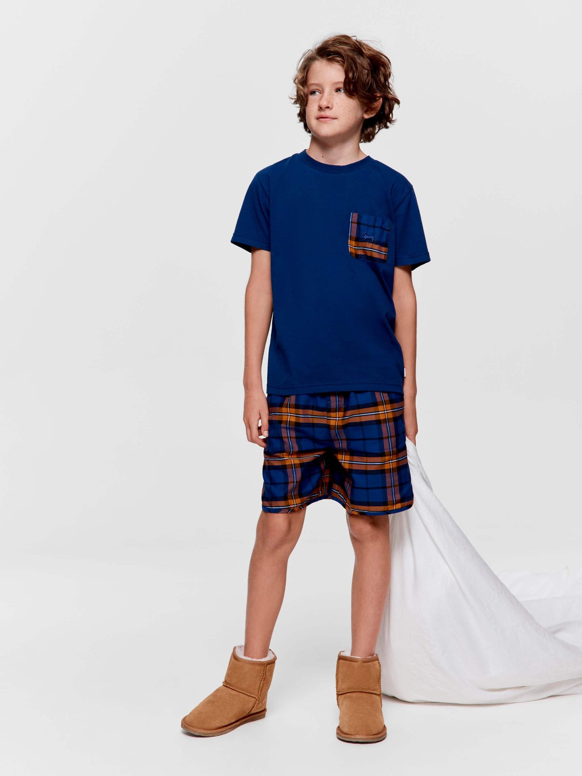 Boys Navy Check Shortie Pj Set navy image 0