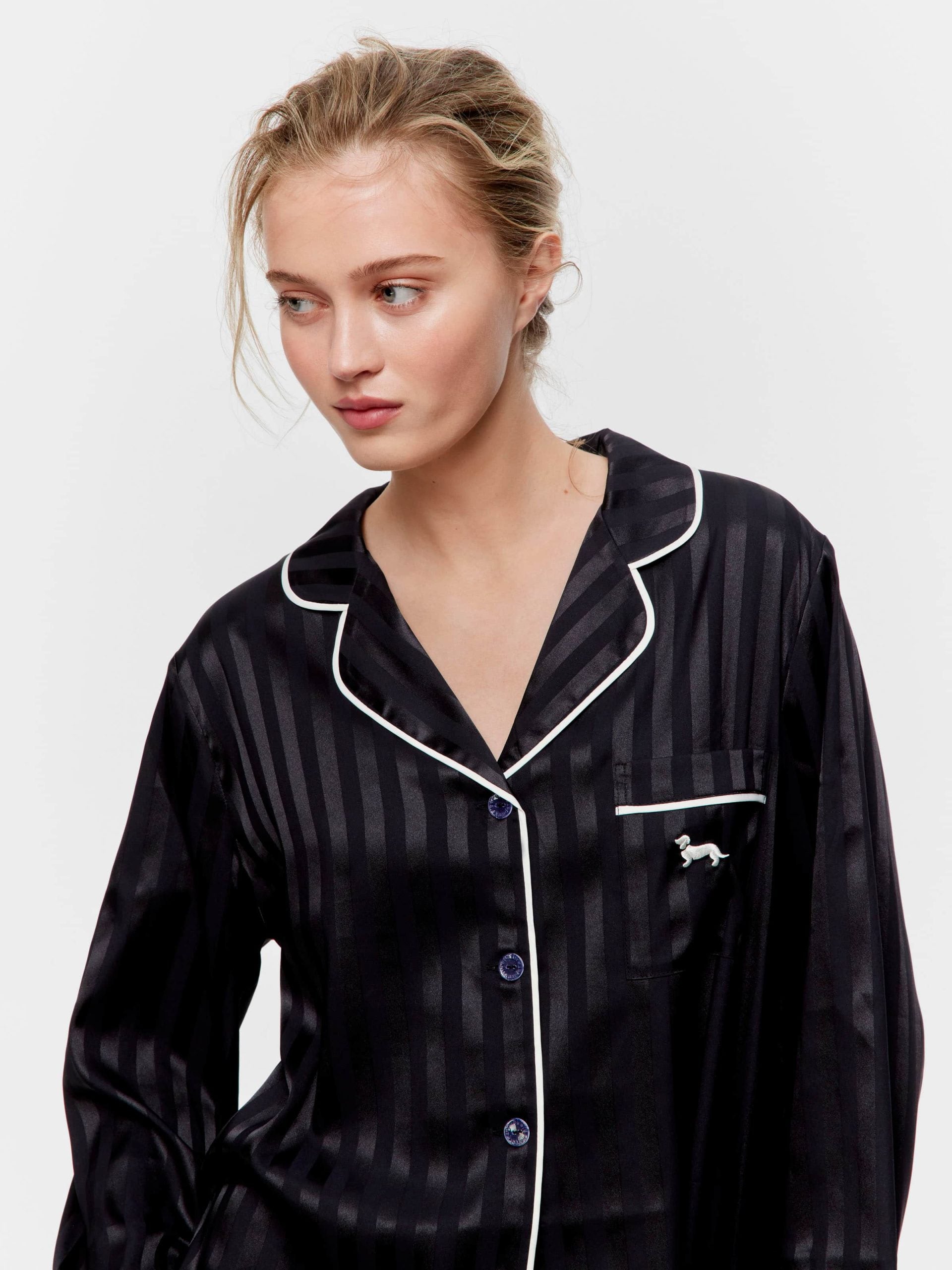 Black Stripe Chic Satin Long Pj Set Black Stripe image 3