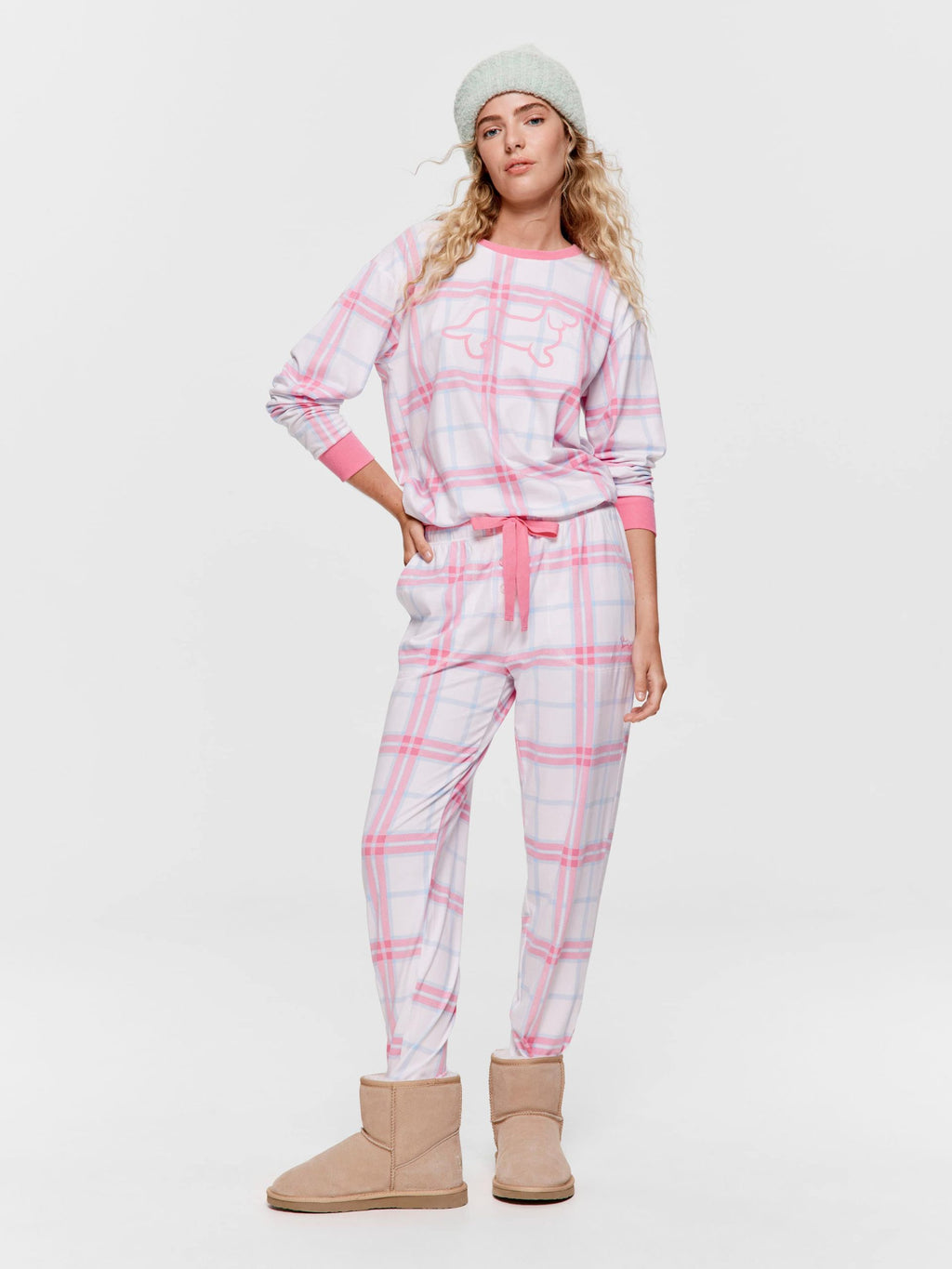 Cream & Pink Check Easy Pj Pant multi image 0
