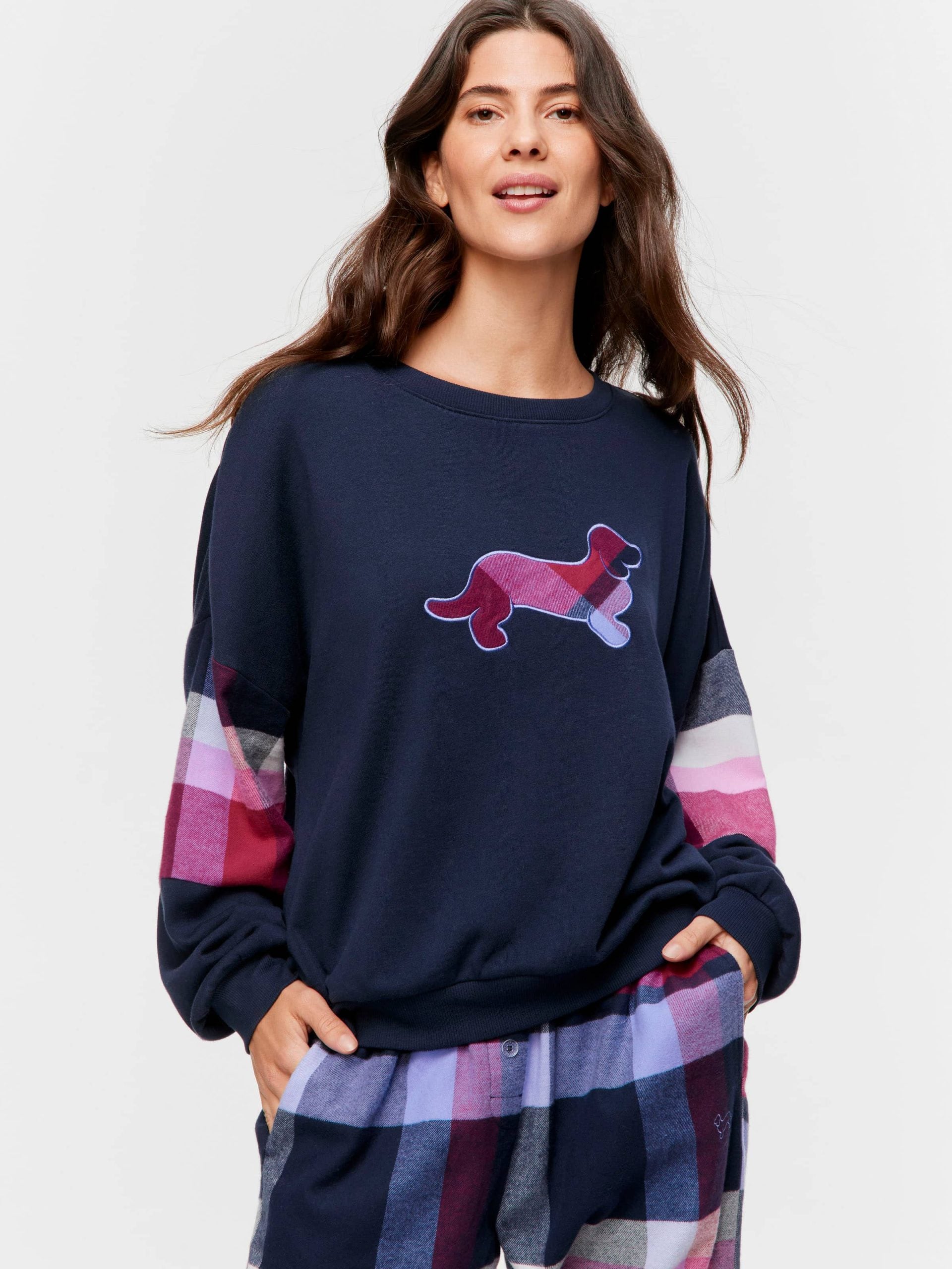 Penny Logo Check Fleece Sweater navy image 0