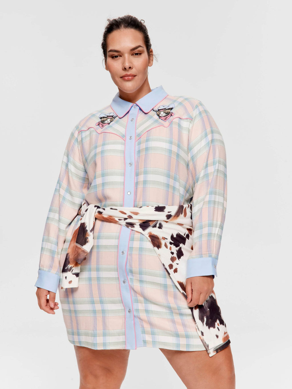 P.A. Plus Cowboy Kitty Long Sleeve Flannelette Nightshirt Multi image 0