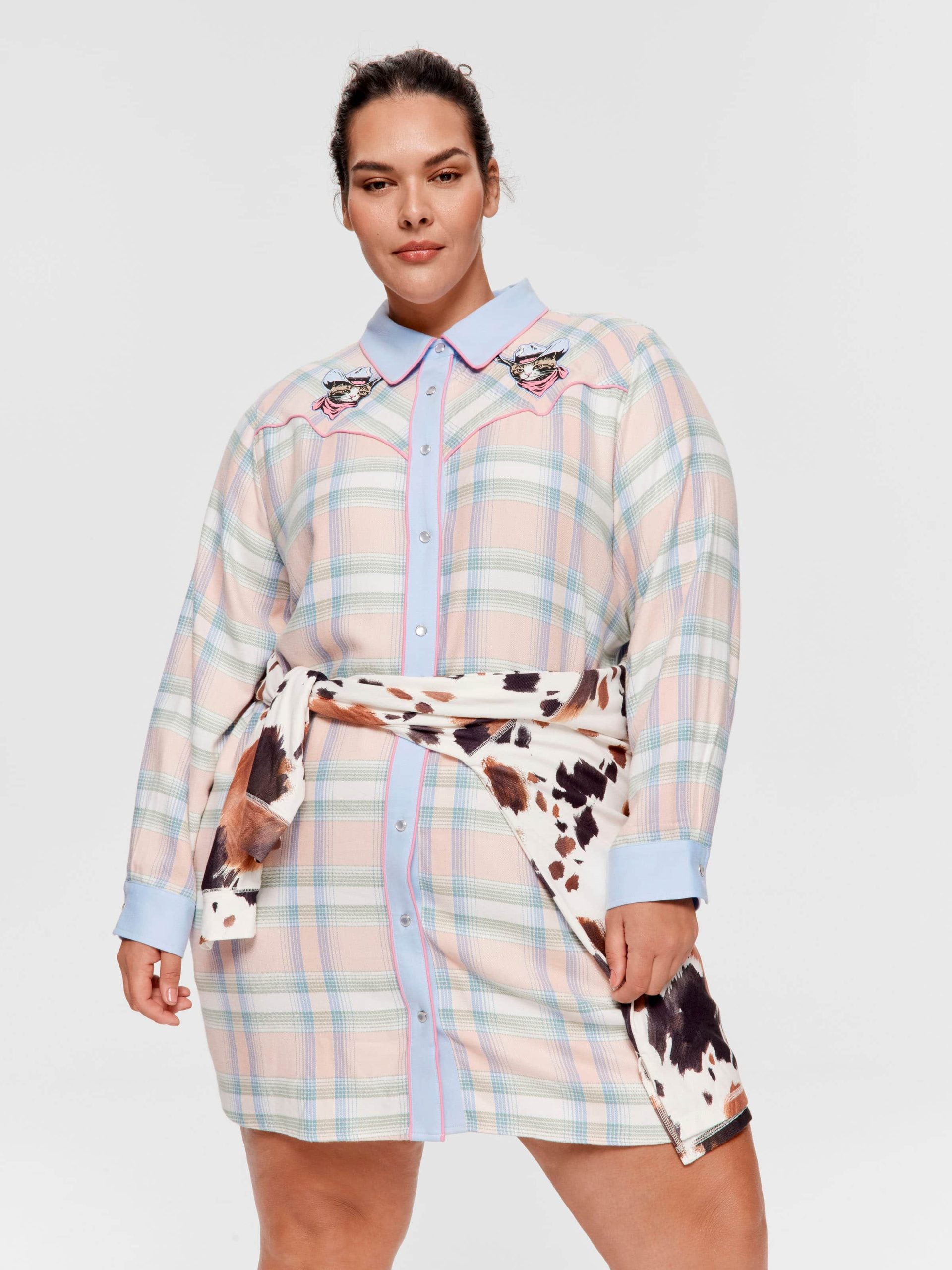 P.A. Plus Cowboy Kitty Long Sleeve Flannelette Nightshirt Multi image 0