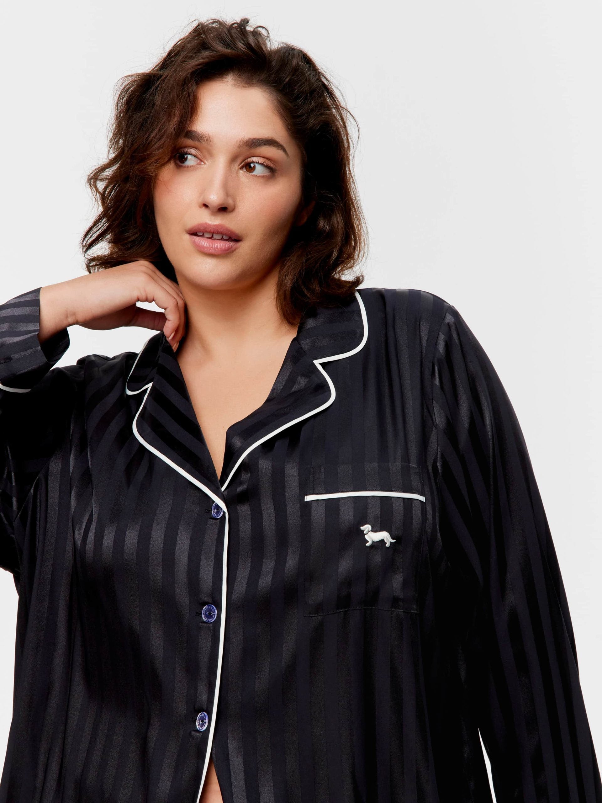 P.A. Plus Black Stripe Chic Satin Long Pj Set Black Stripe image 0