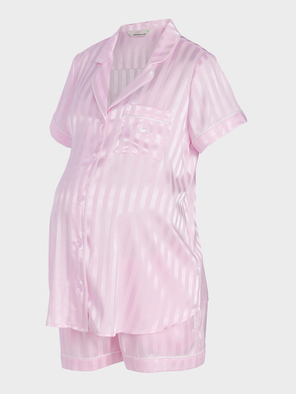 Maternity Pink Stripe Chic Satin Shortie Pj Satin pink image 3