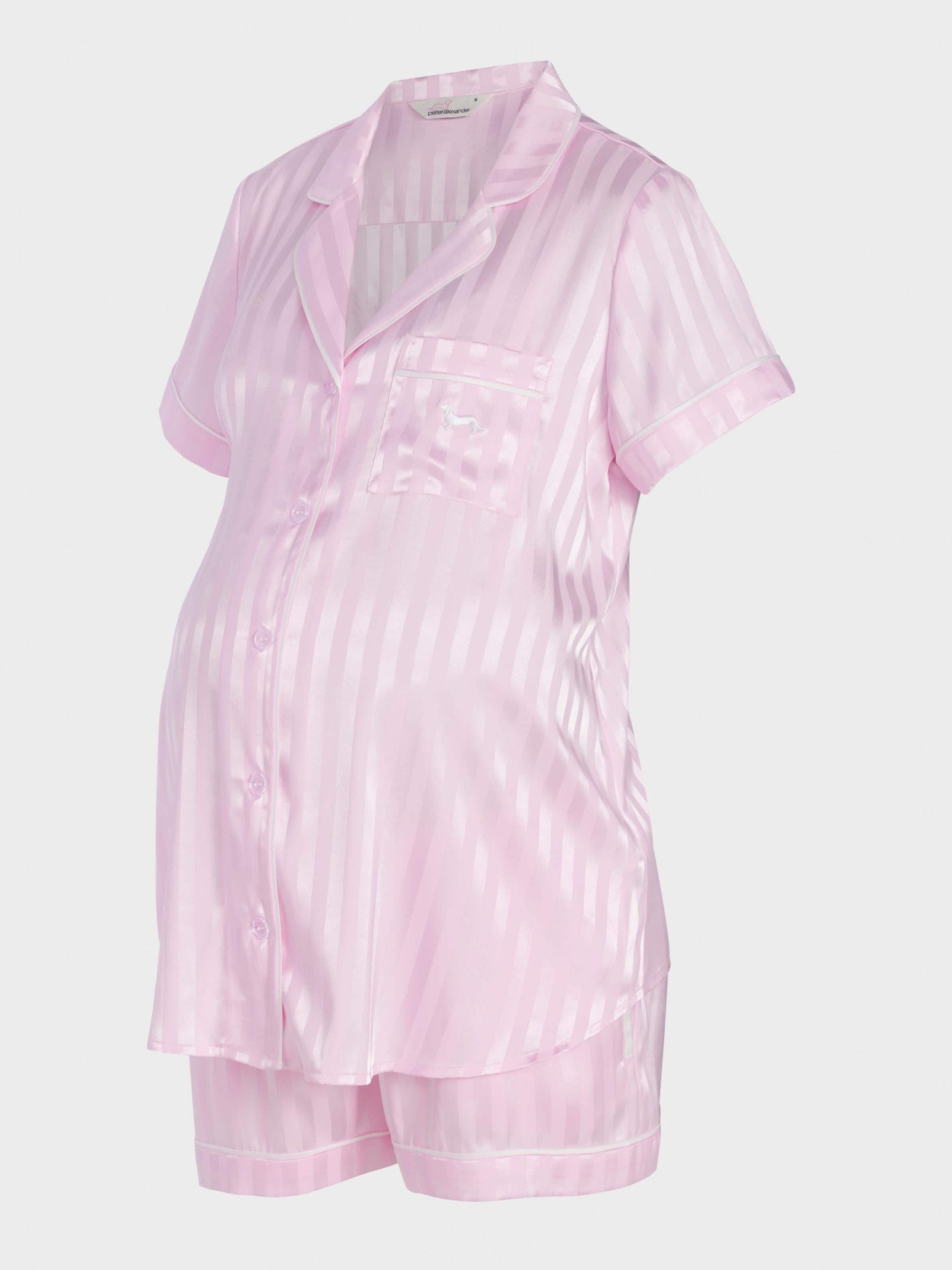 Maternity Pink Stripe Chic Satin Shortie Pj Satin pink image 3