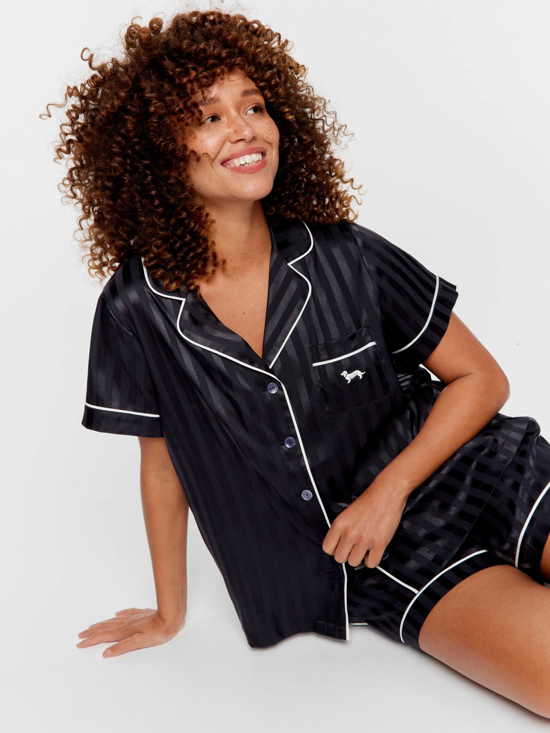 Black Stripe Chic Satin Shortie Pj Set Black Stripe image 3