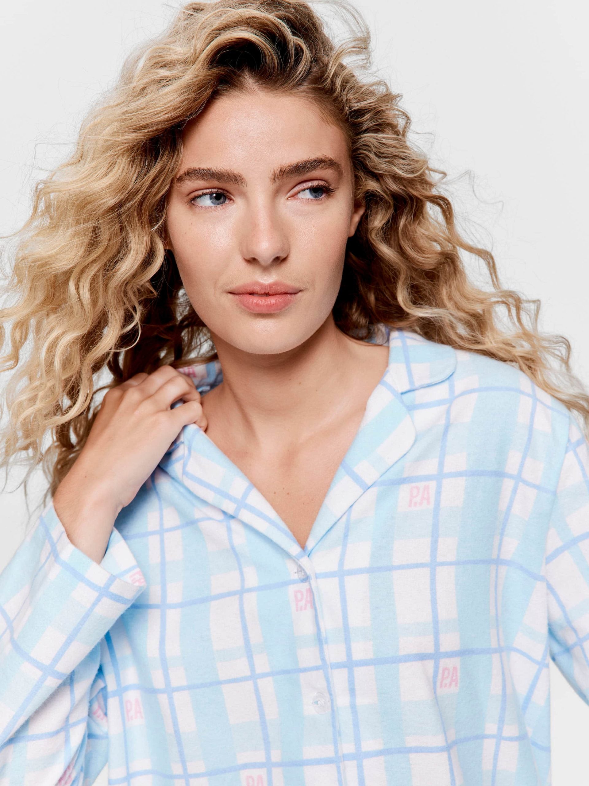 Blue Windowpane Check Classic Flannelette Pj Set multi image 2