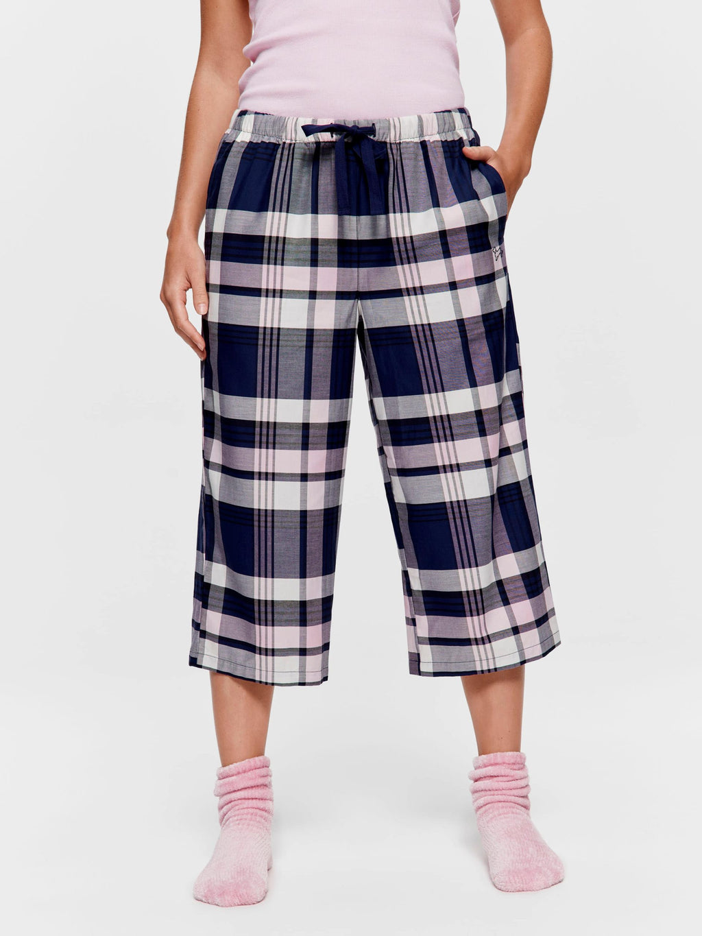 Navy Check 100% Cotton 3/4 Pj Pant multi image 2