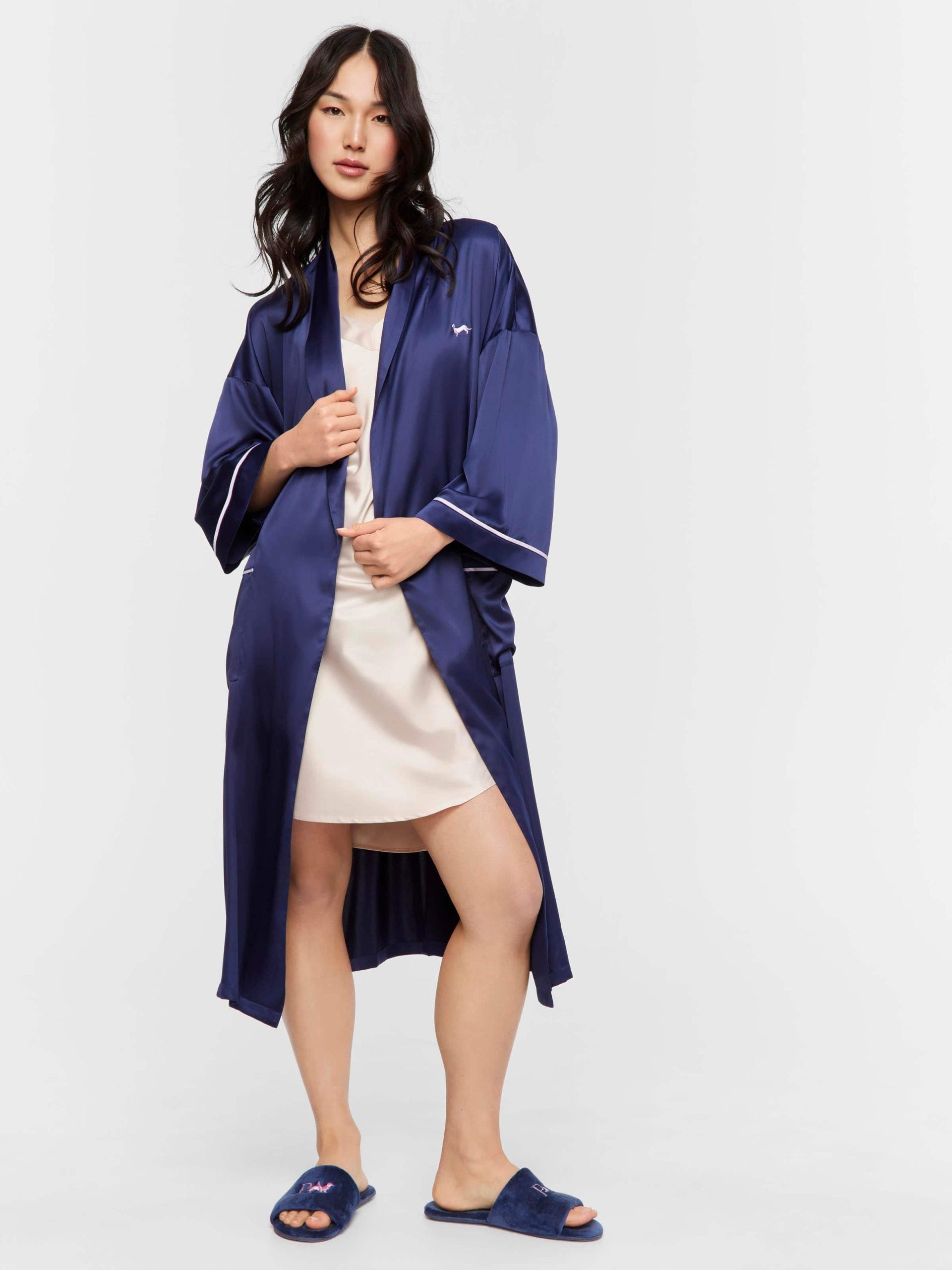 Long Navy Satin Gown Navy image 1