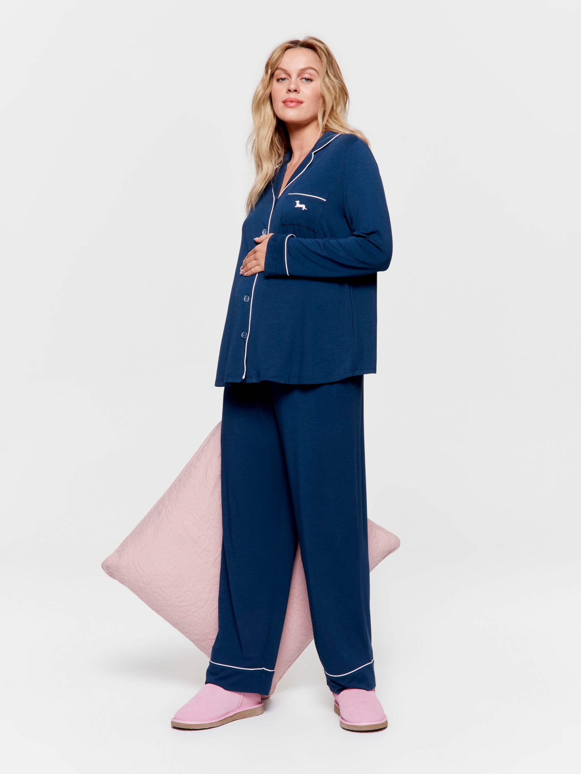 Maternity Navy Comfy Over The Bump Long Sleeve Pj Set navy image 0