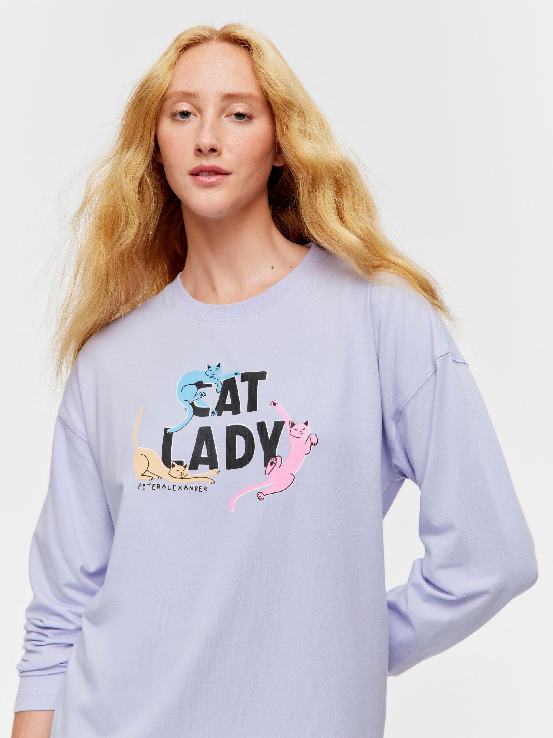 Lilac Cat Lady Long Sleeve Nightie multi image 1