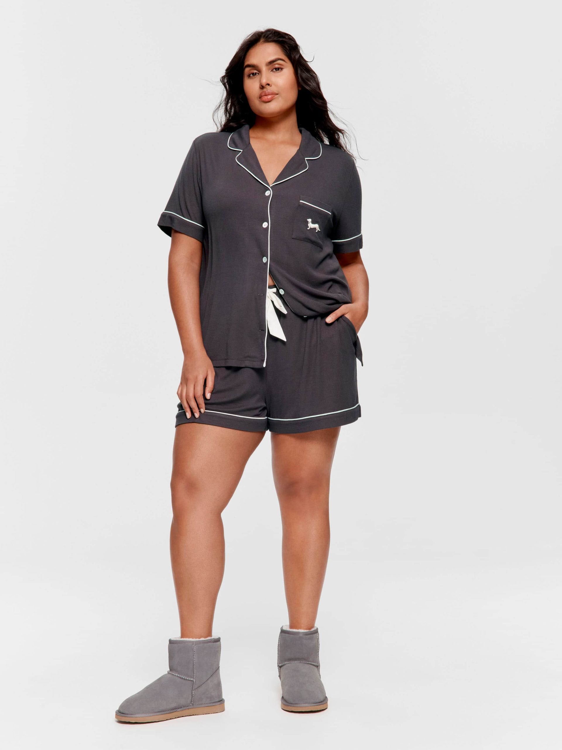 P.A. Plus Charcoal Bamboo Rib Shortie Pj Set Charcoal image 0