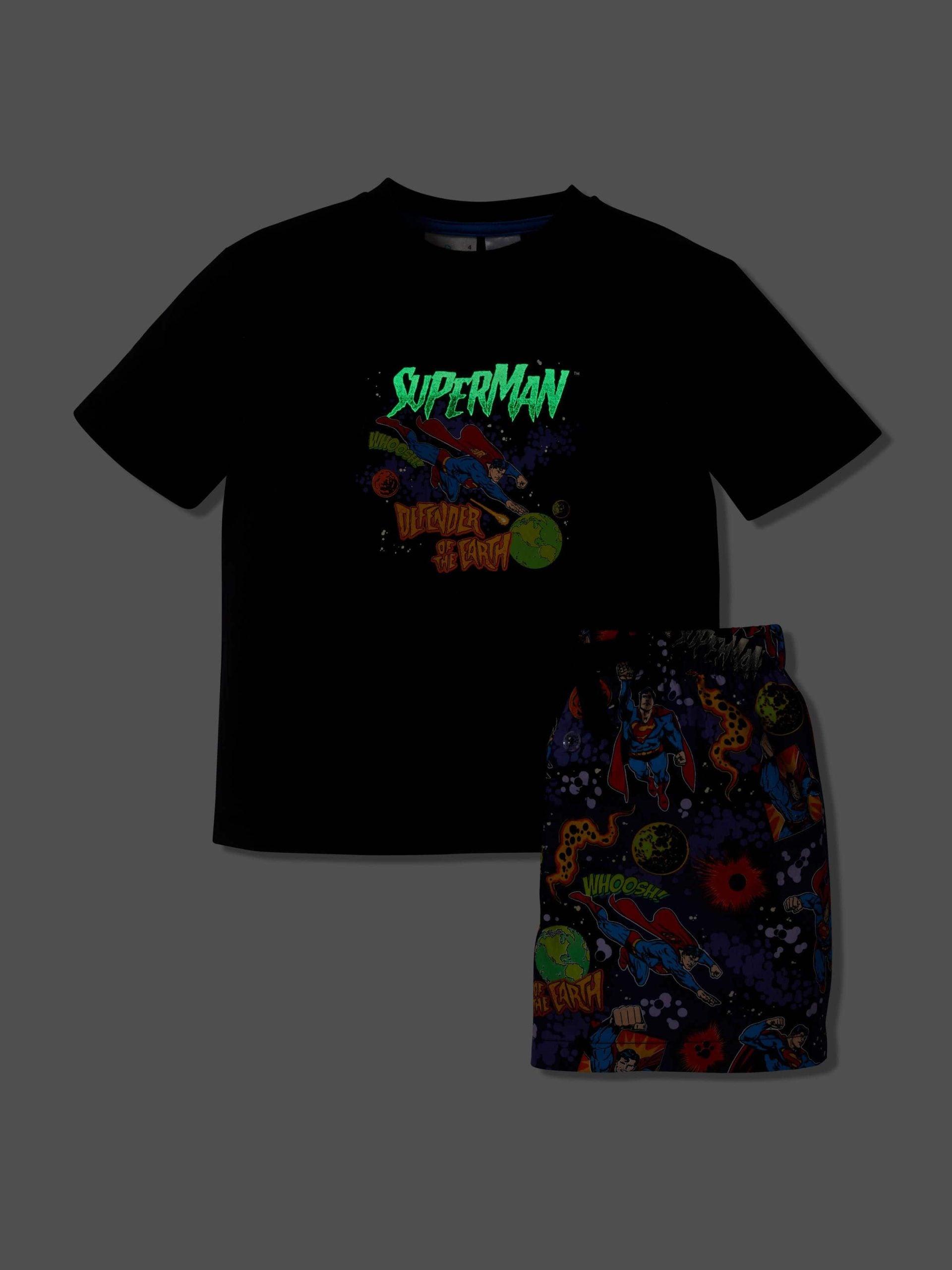 Jnr Boys Glow In The Dark Superman Short Pj Set Multi image 1