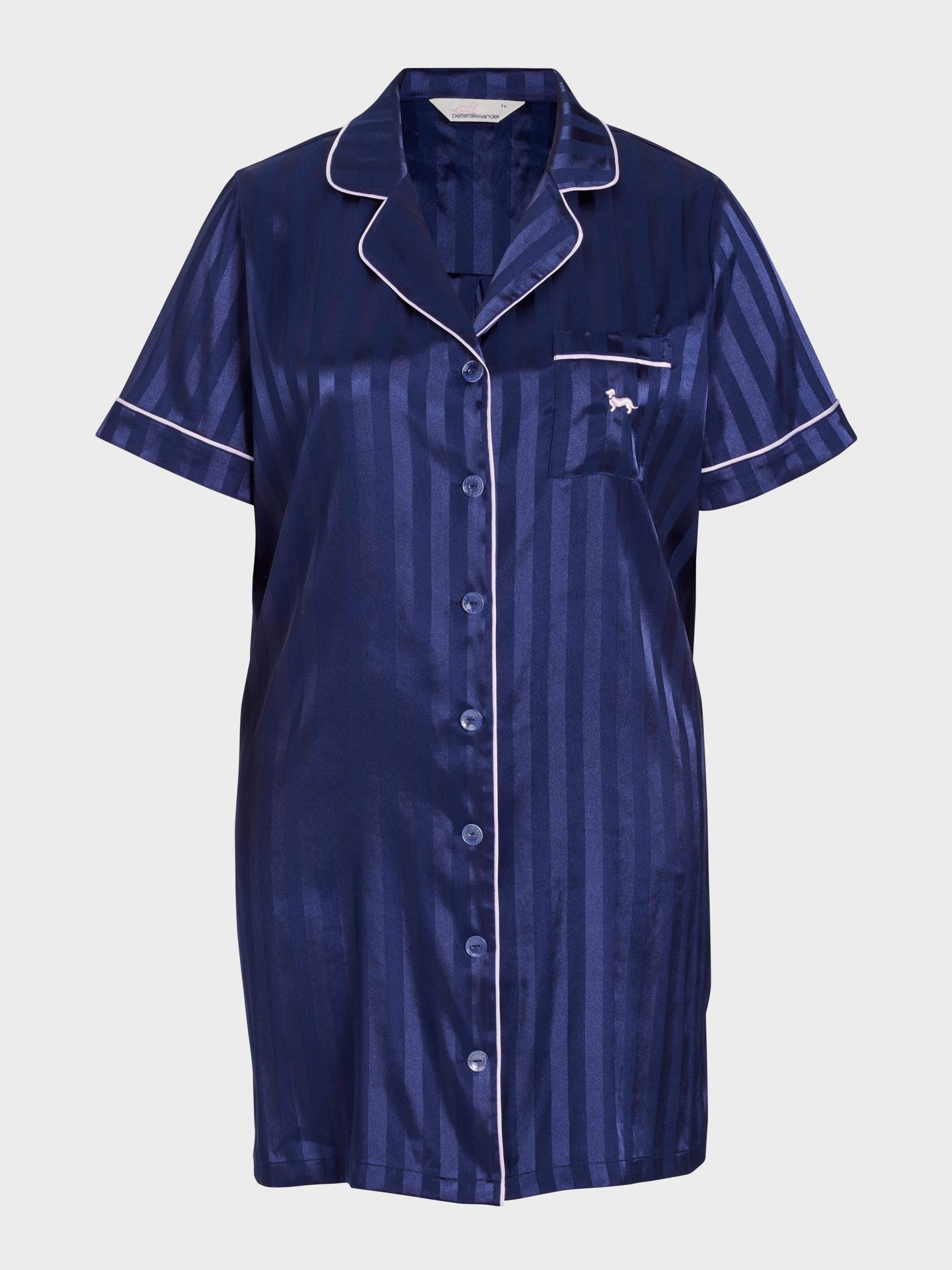 P.A. Plus Navy Stripe Short Sleeve Satin Nightshirt Navy image 3