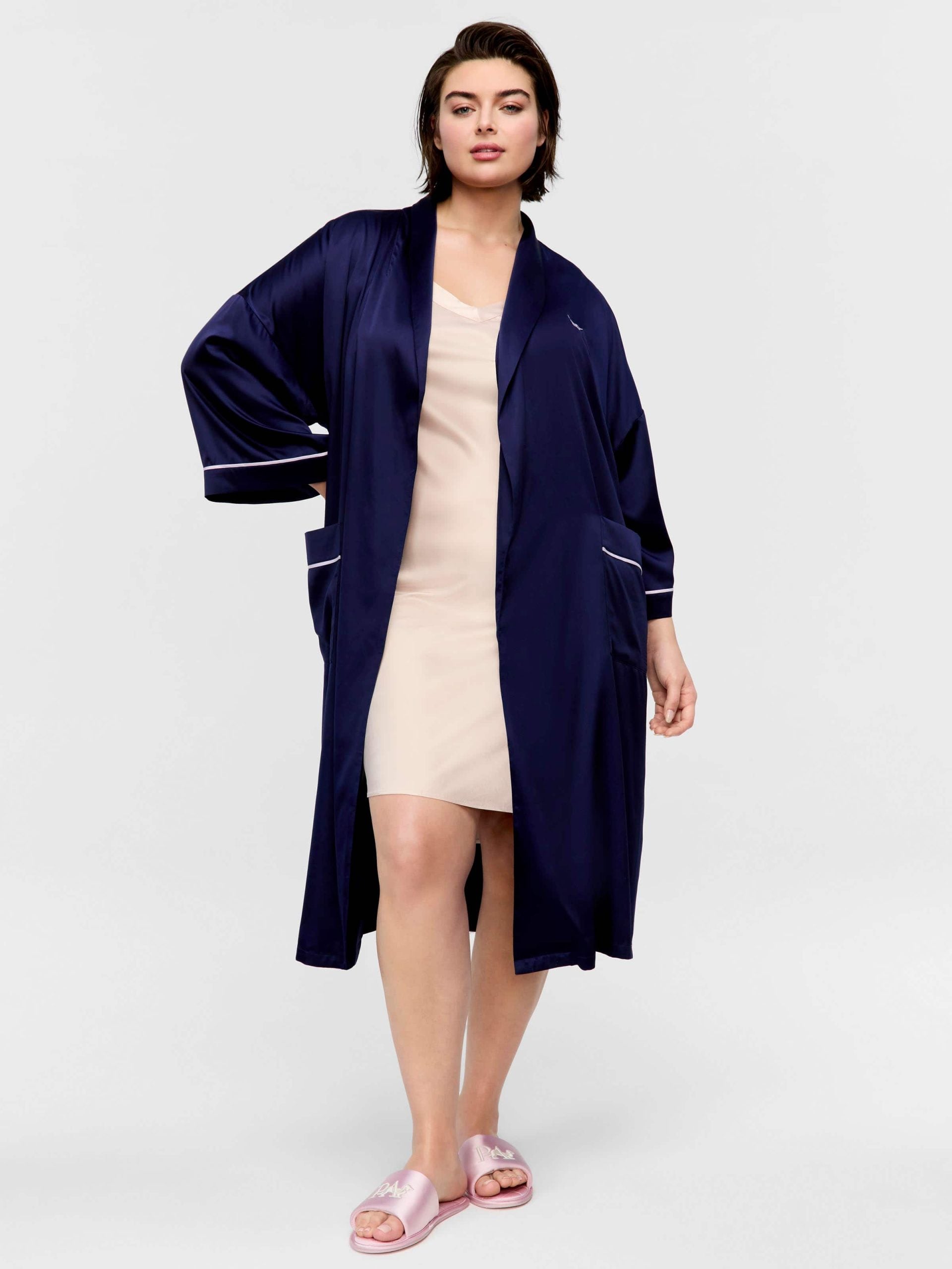 P.A. Plus Long Navy Satin Gown Navy image 1