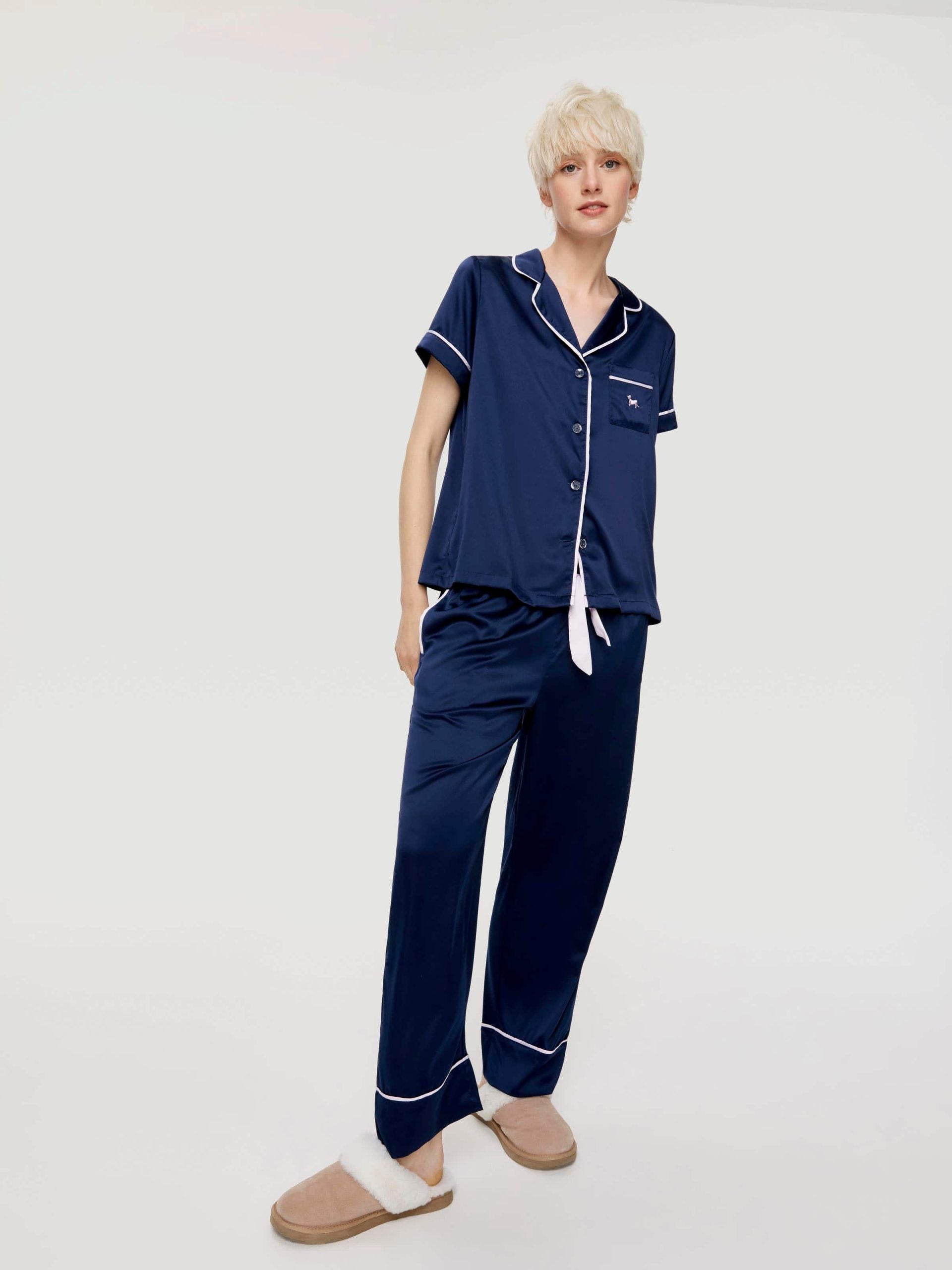 Tux Luxe Satin Short Sleeve Shirt Navy image 2