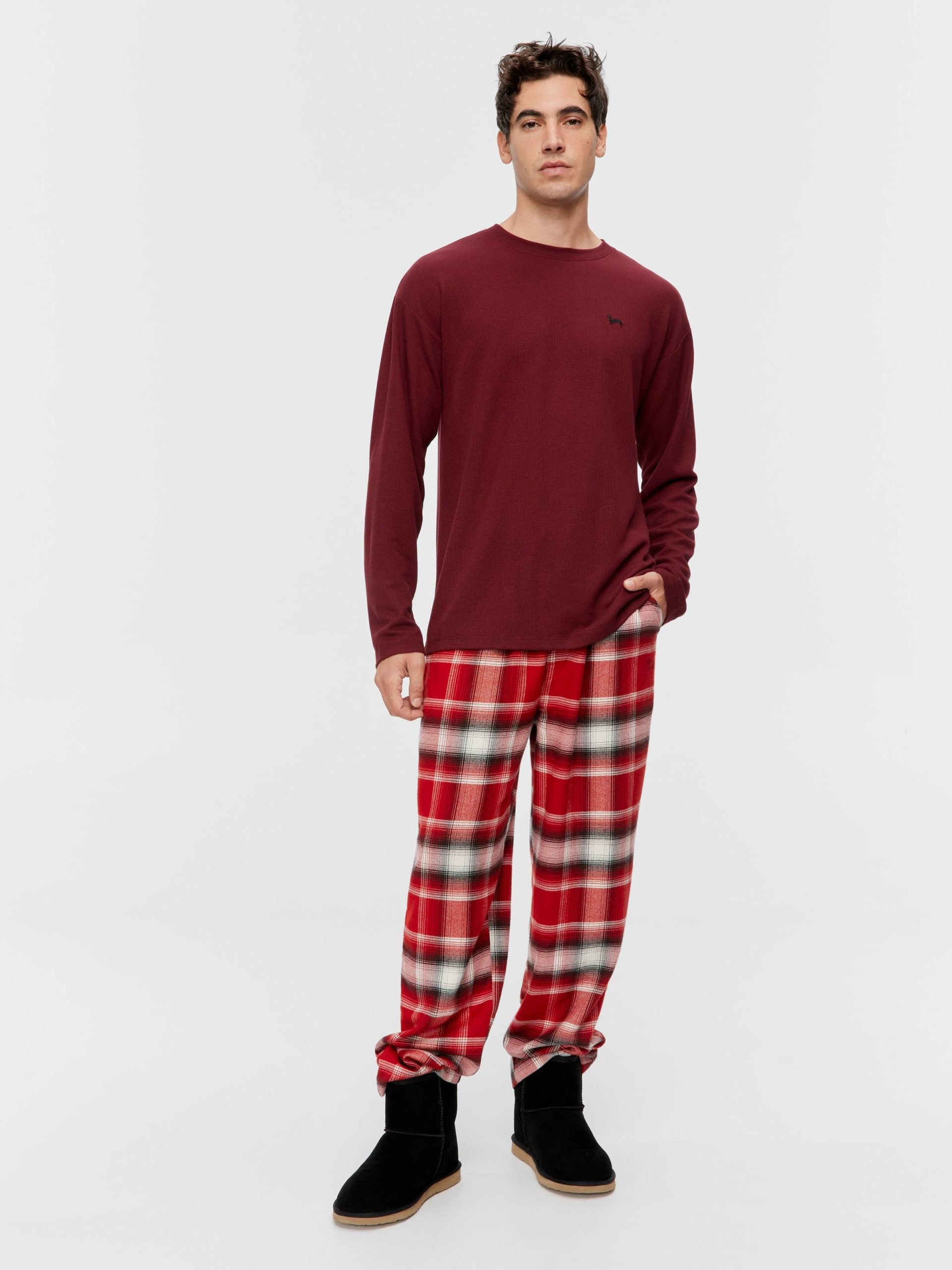 Burgundy Waffle Long Sleeve Top Red image 2