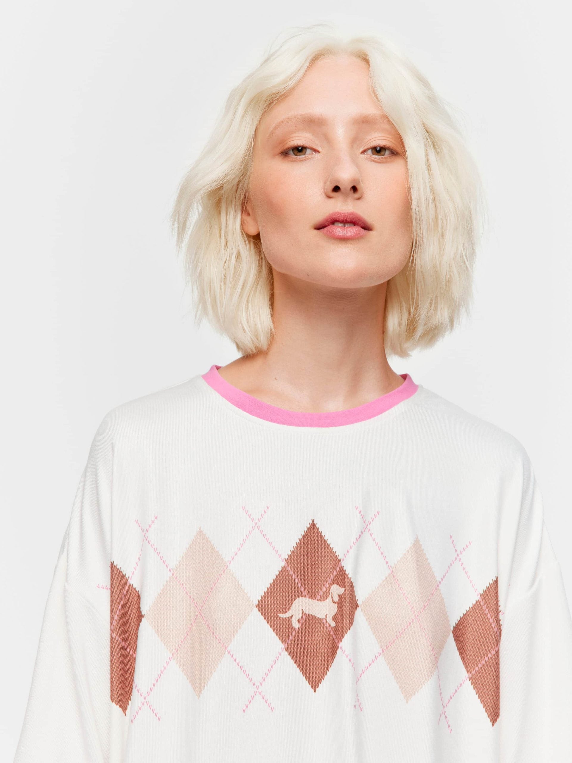 Argyle Plush Oversized Tee cream image 1