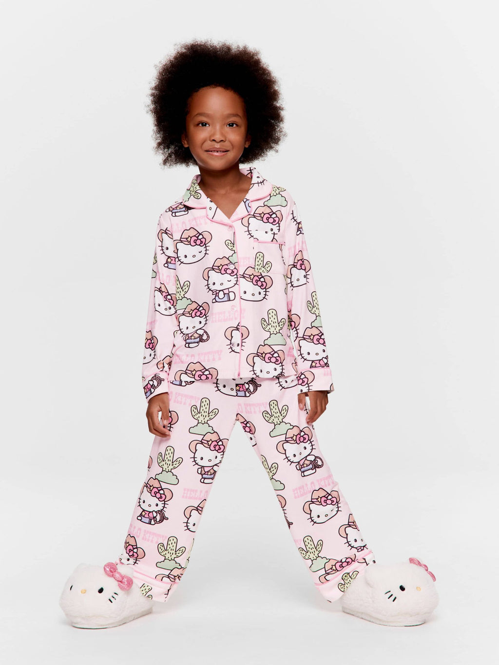 Jnr Girls Hello Kitty Cowboy Long Plush Classic Pj Set Multi image 0