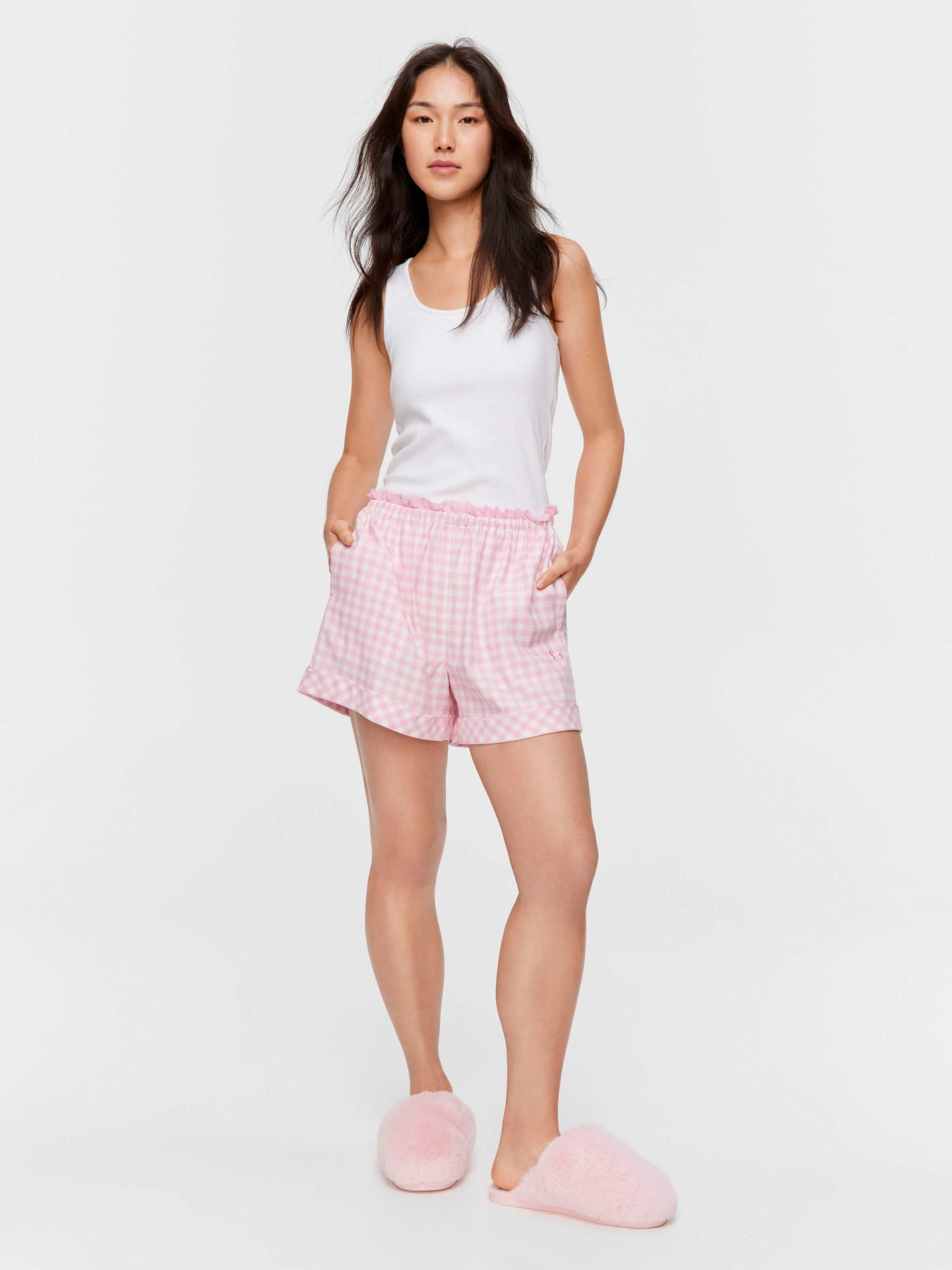Pink Gingham Check Mid Short multi image 1