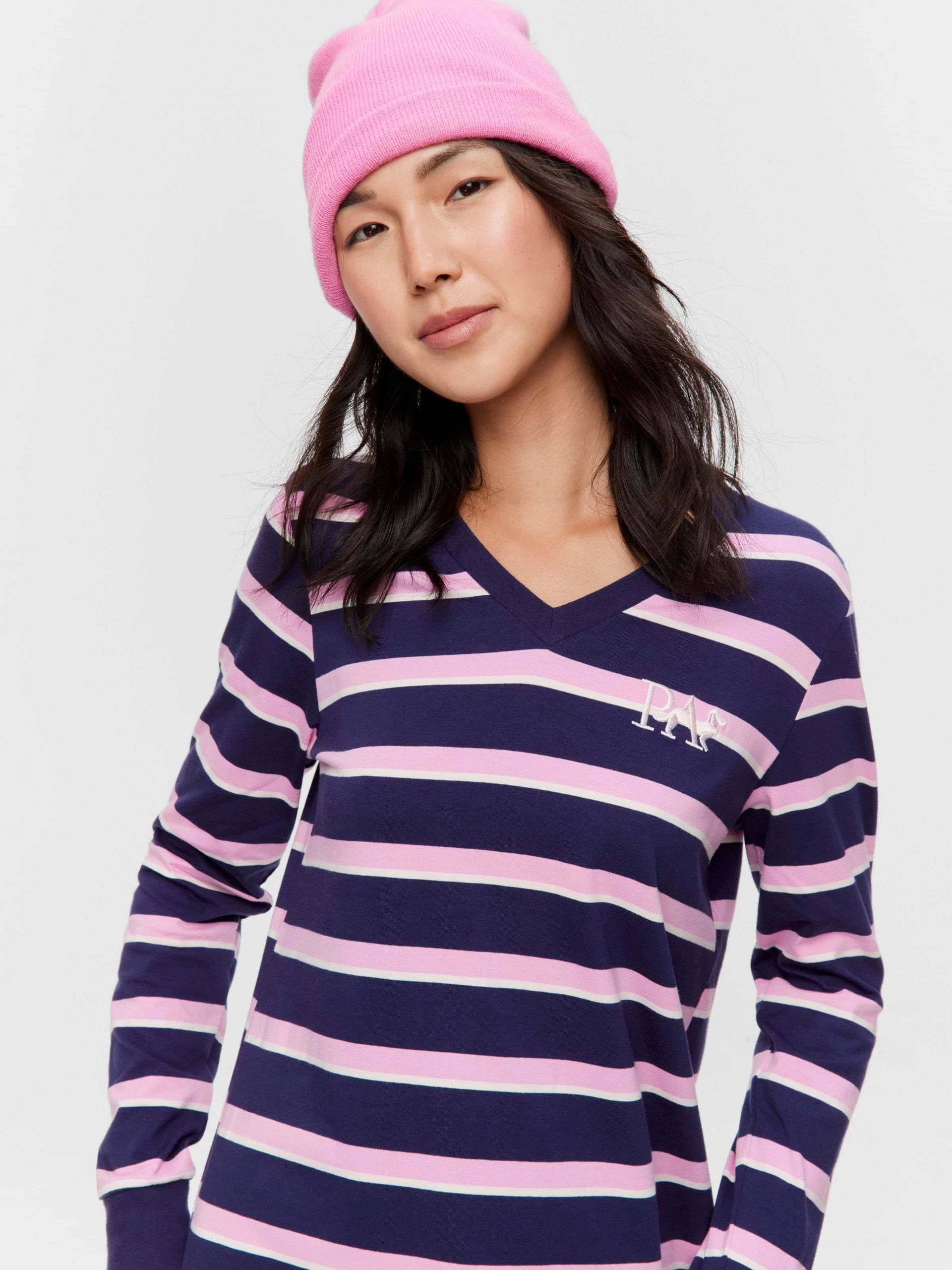 Stripe V Neck Long Sleeve Nightie multi image 2