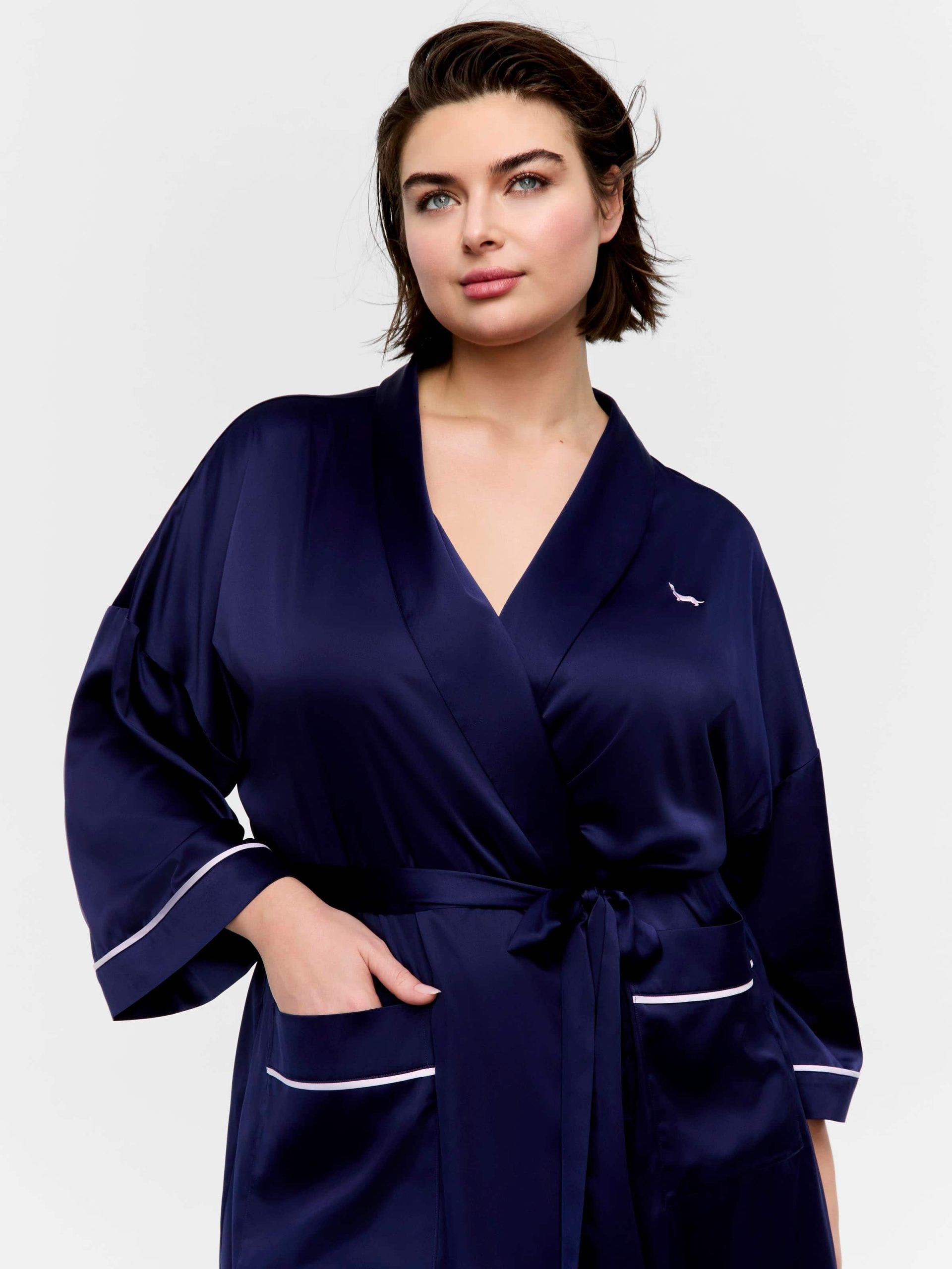P.A. Plus Long Navy Satin Gown Navy image 2