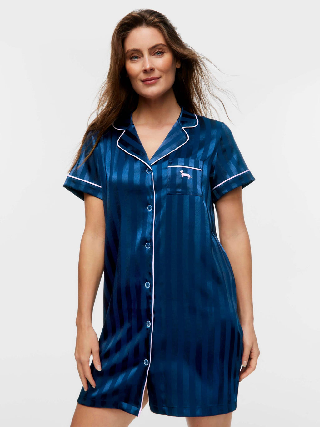 Navy Stripe Short Sleeve Nightshirt Navy image 0