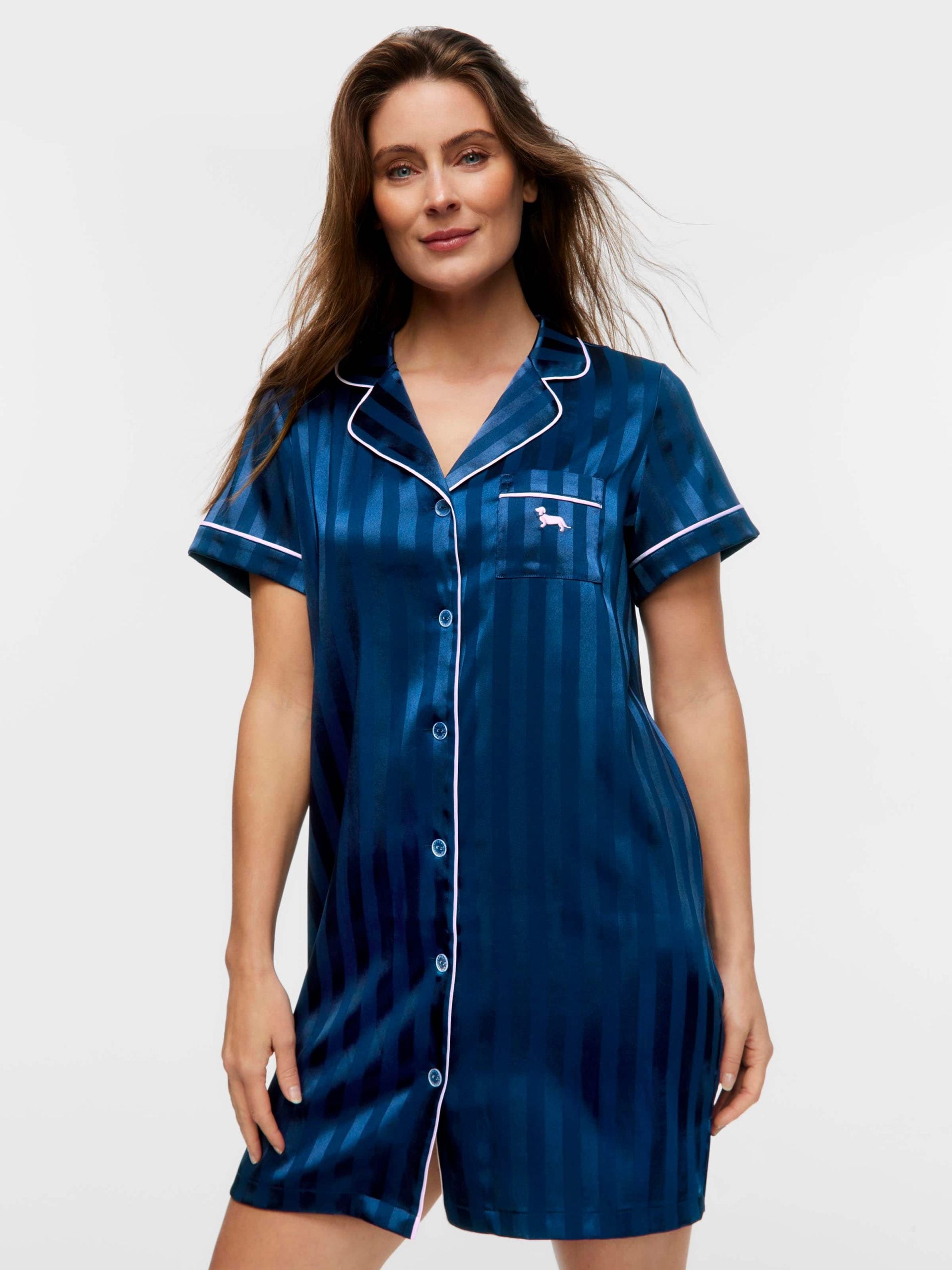 Navy Stripe Short Sleeve Nightshirt Navy image 0