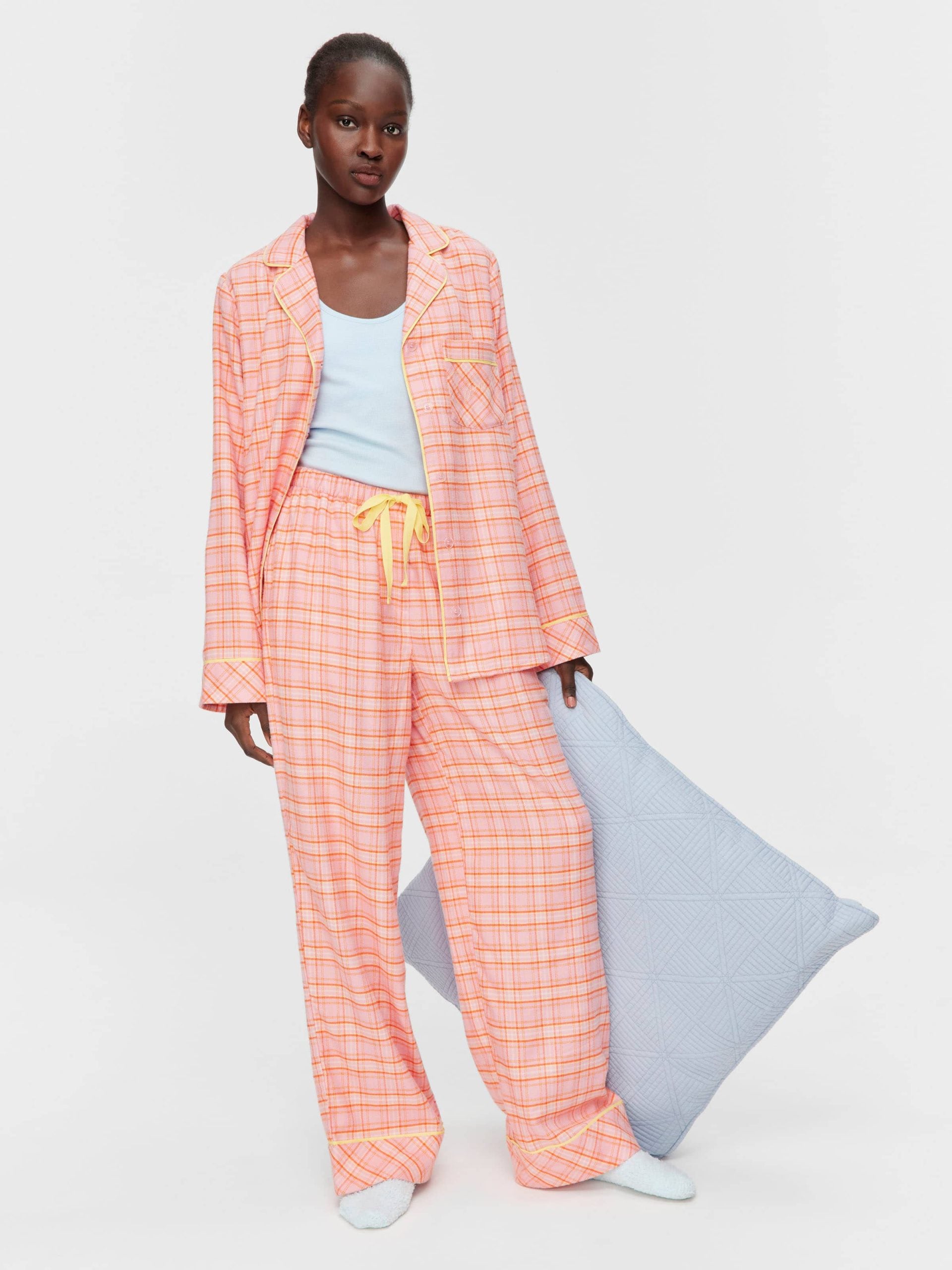 Pink &amp;amp; Yellow Check Bamboo Flannelette Classic Pj Set Multi image 3