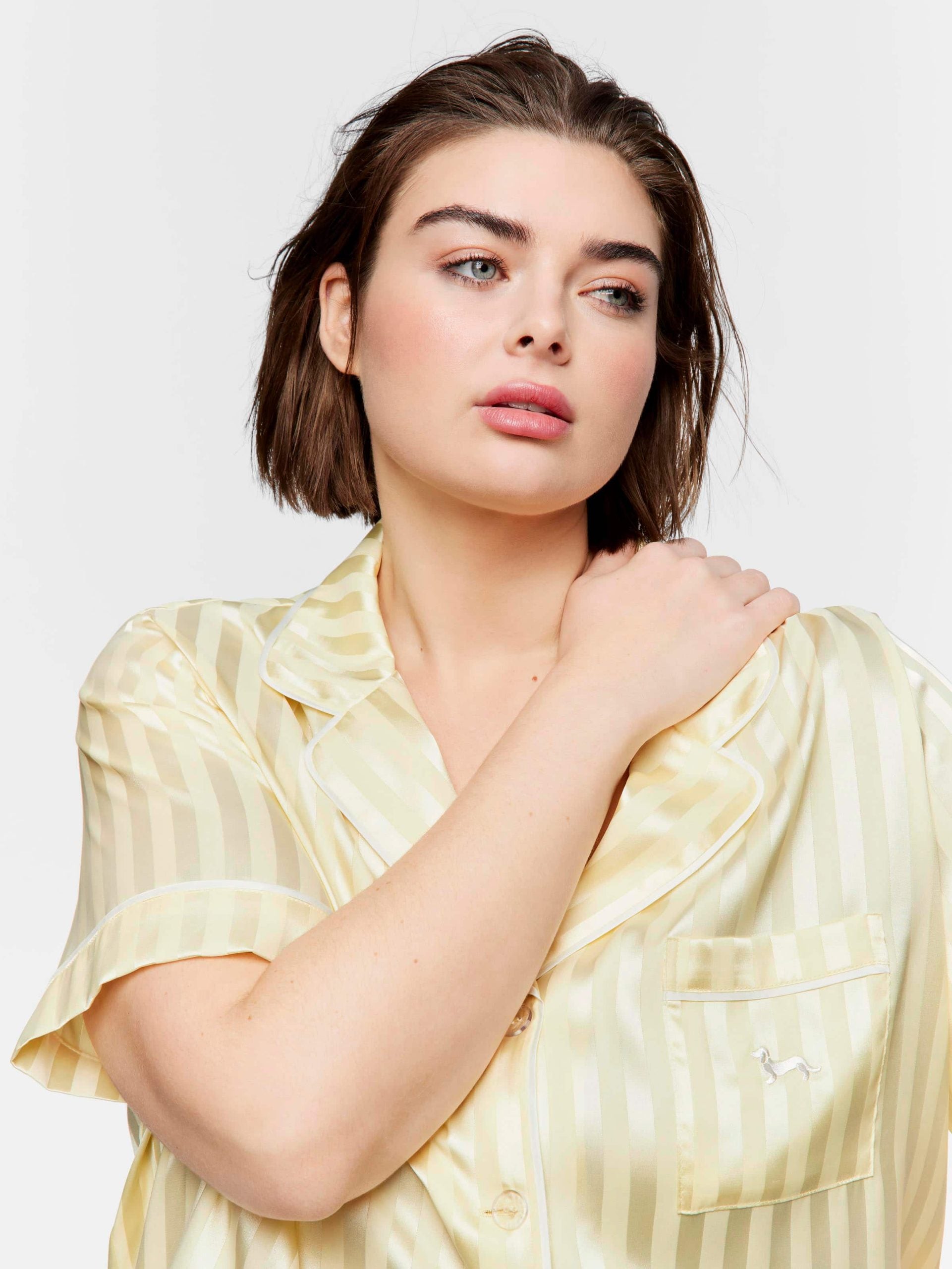 P.A. Plus Butter Stripe Chic Satin Shortie Pj Set Butter image 3