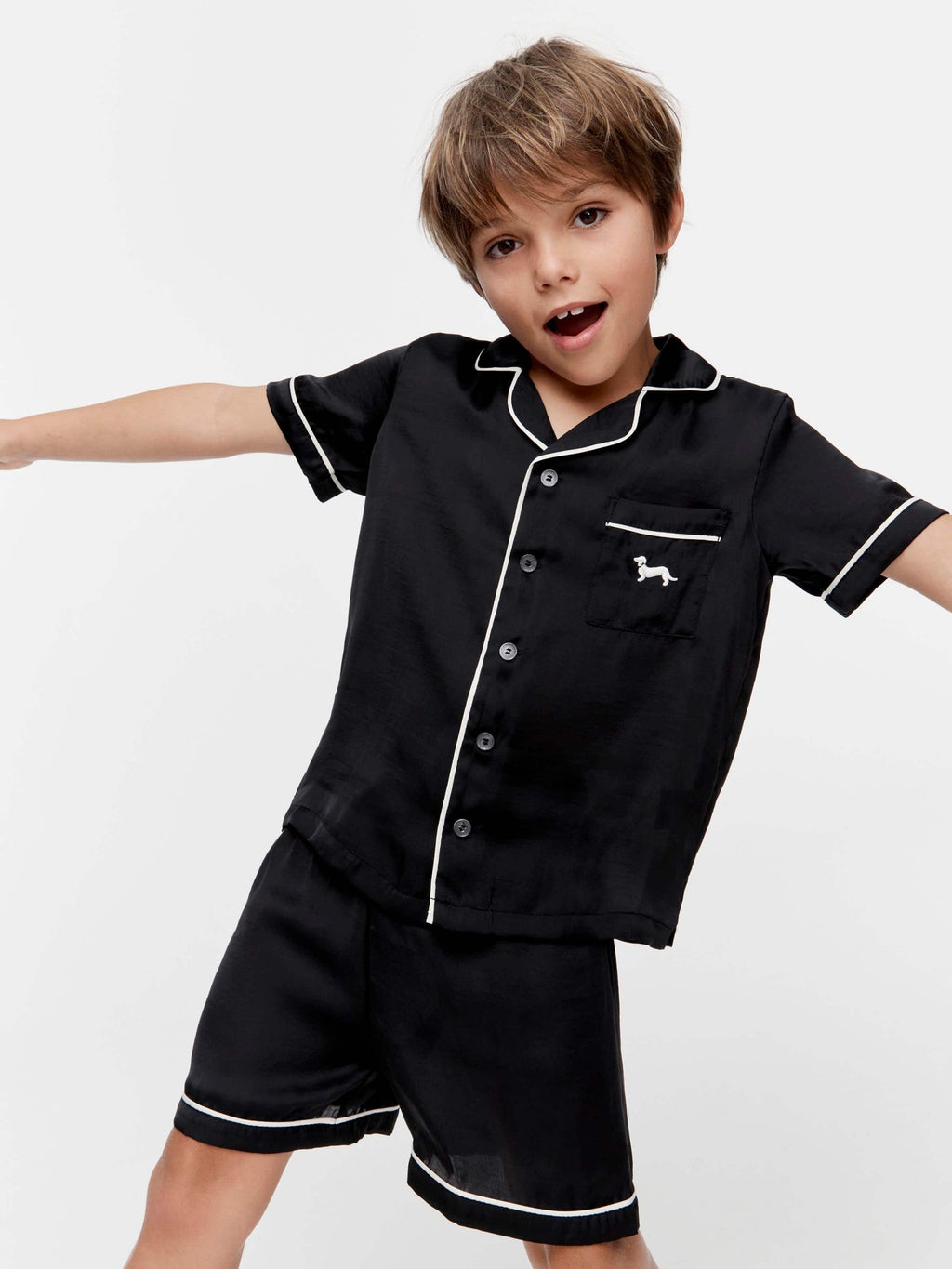 Jnr Kids Black Satin Pj Set black image 0