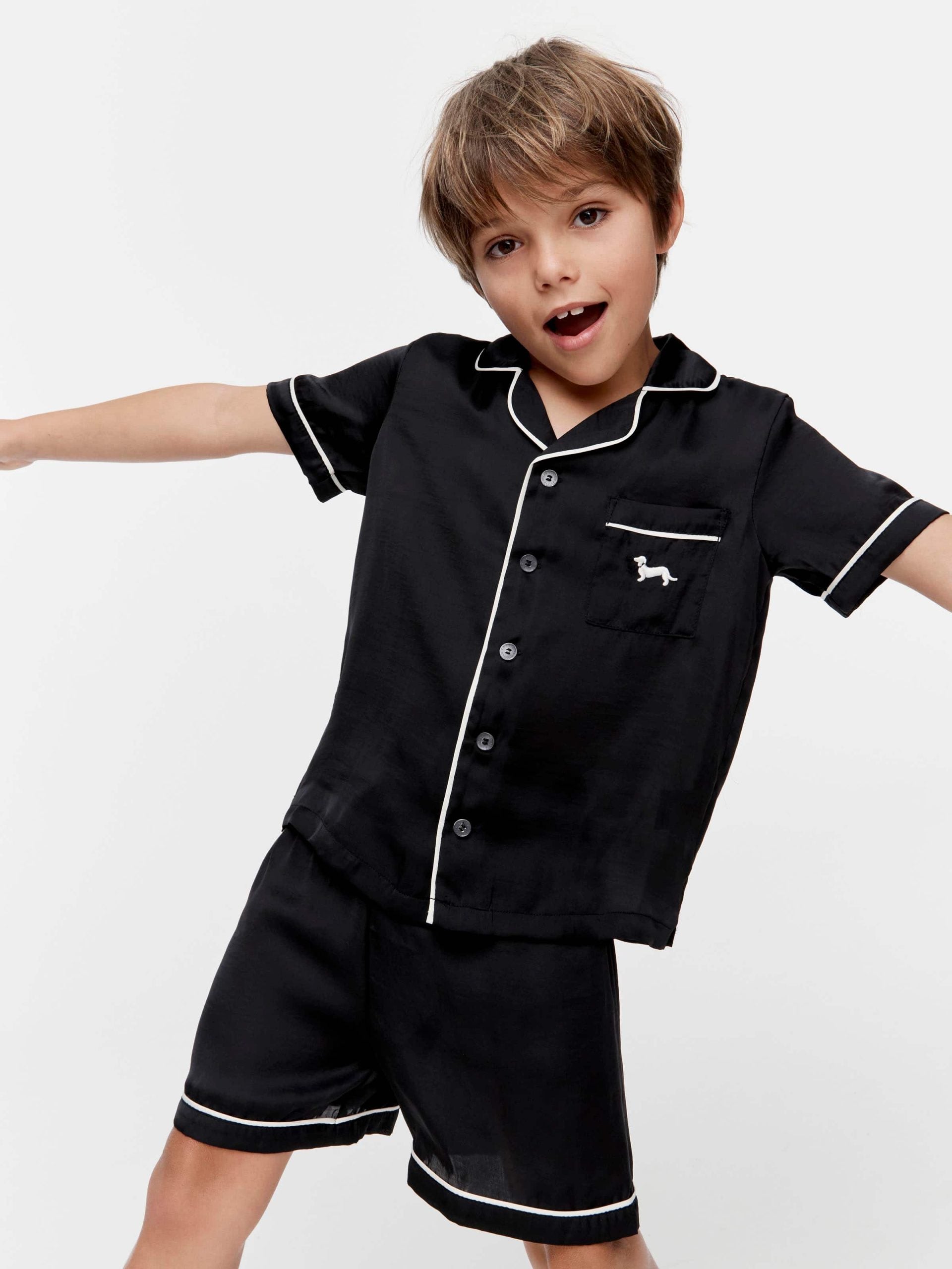 Jnr Kids Black Satin Pj Set black image 0