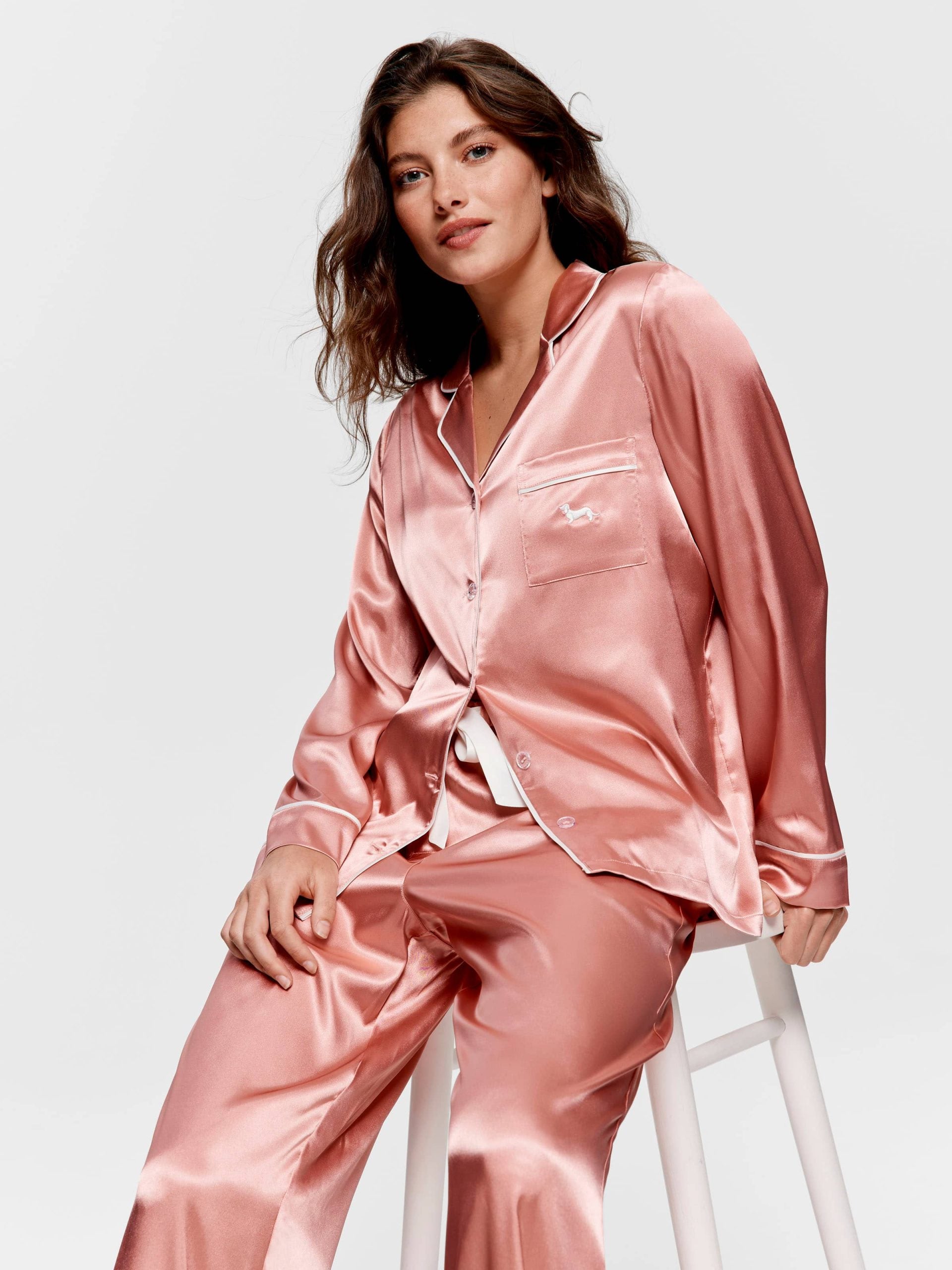 Rose Gold Satin Long Sleeve Pj Set rosegold image 3