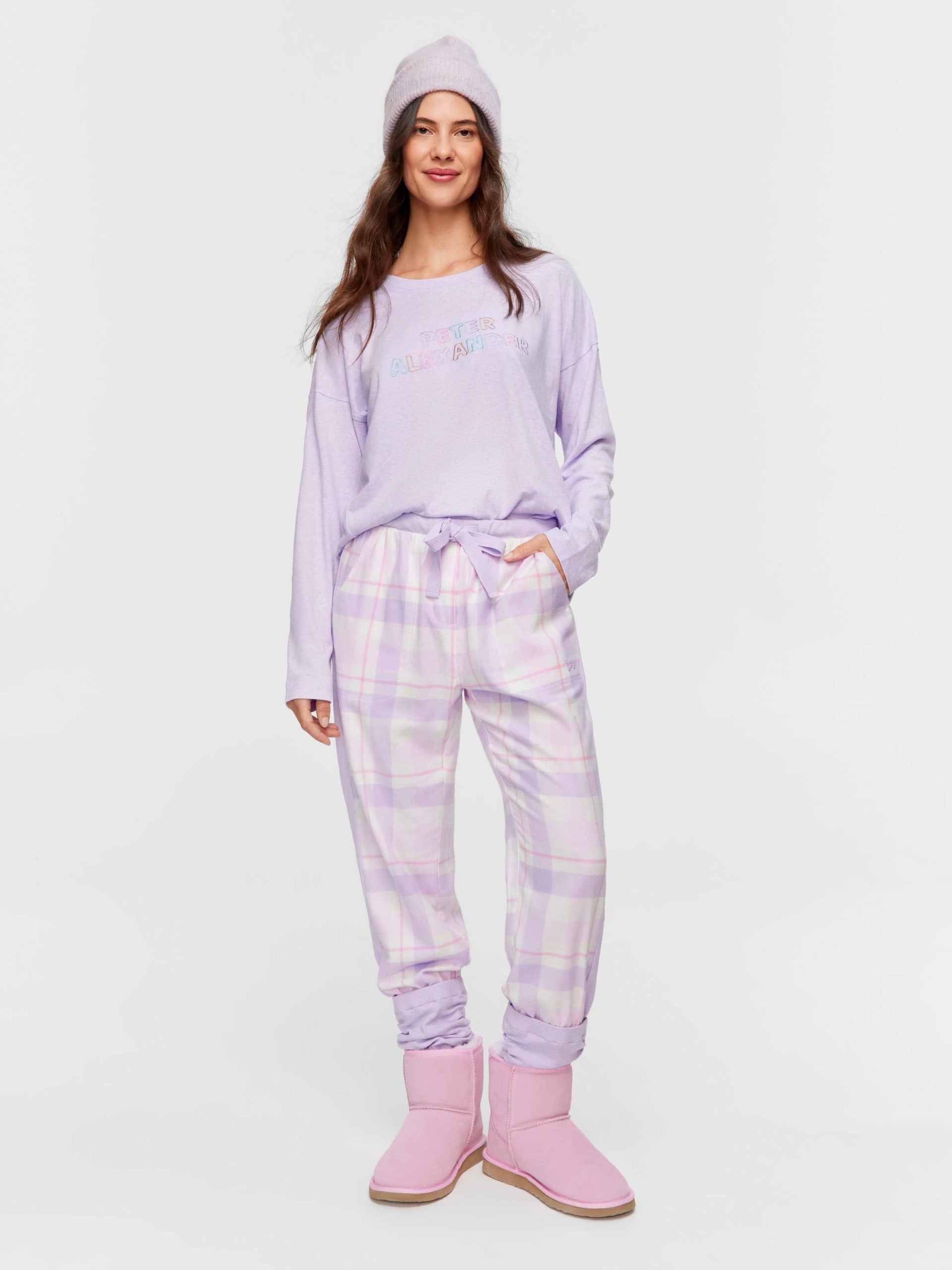 Lilac Check Flannelette Legwarmer Pj Pant multi image 1