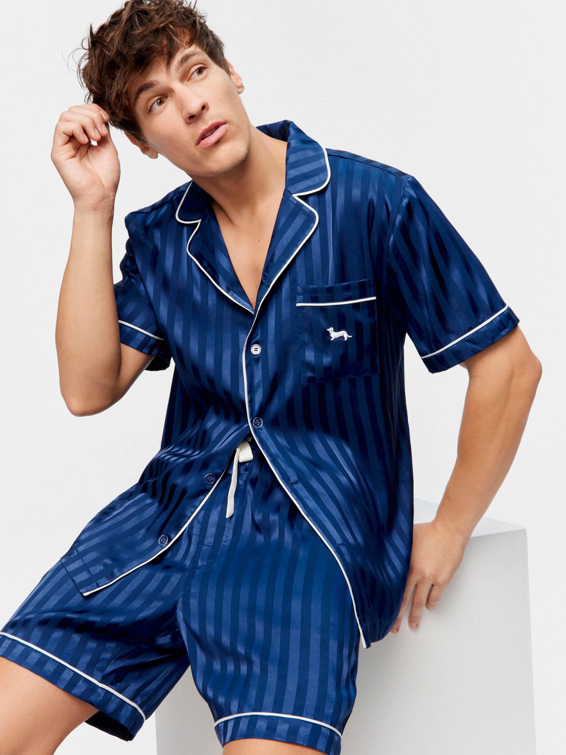 Navy Self Stripe Chic Satin Set navystripe image 2