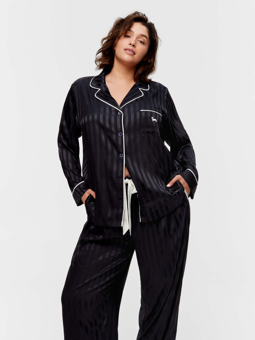 P.A. Plus Black Stripe Chic Satin Long Pj Set Black Stripe image 3