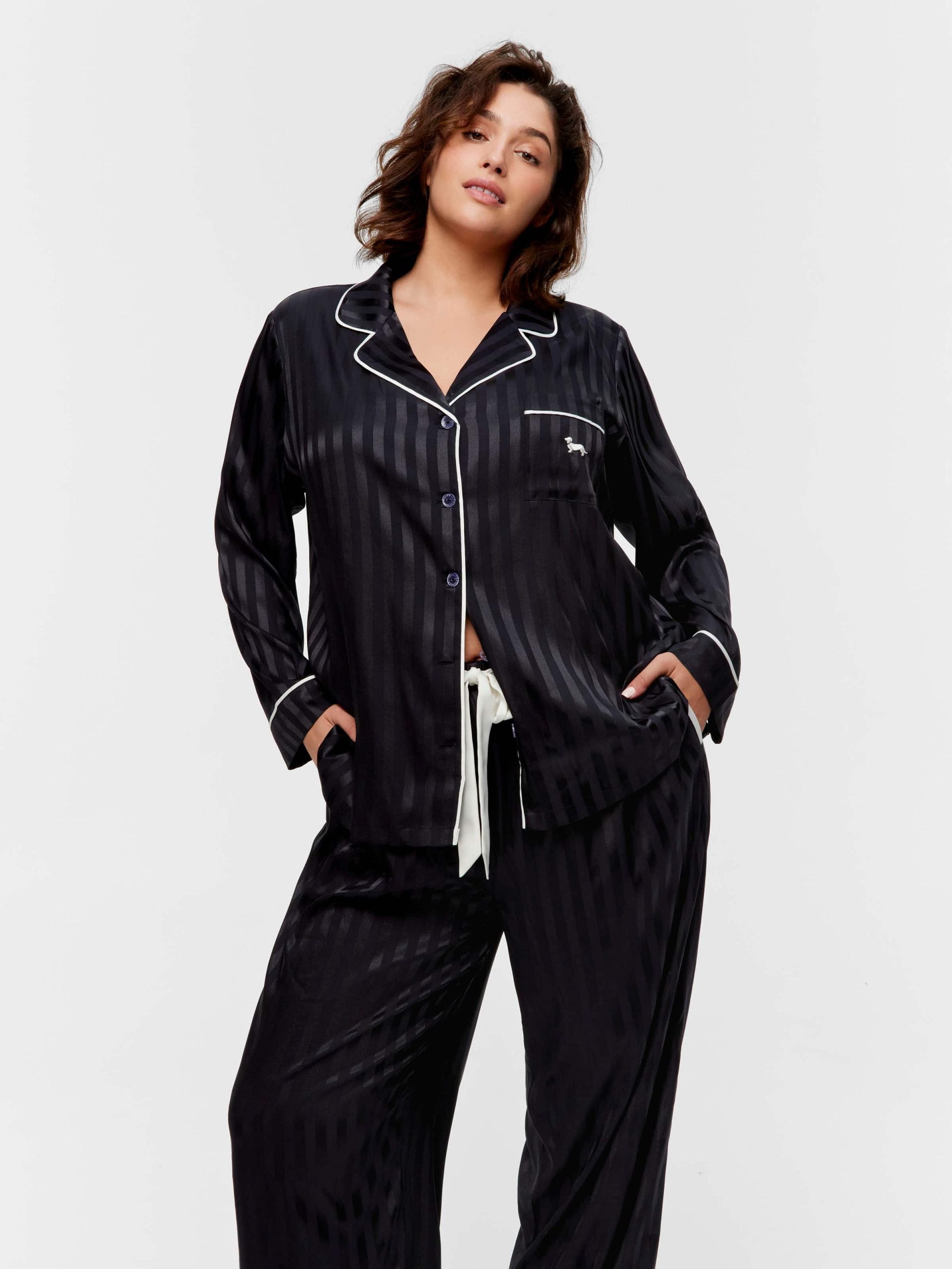 P.A. Plus Black Stripe Chic Satin Long Pj Set Black Stripe image 3