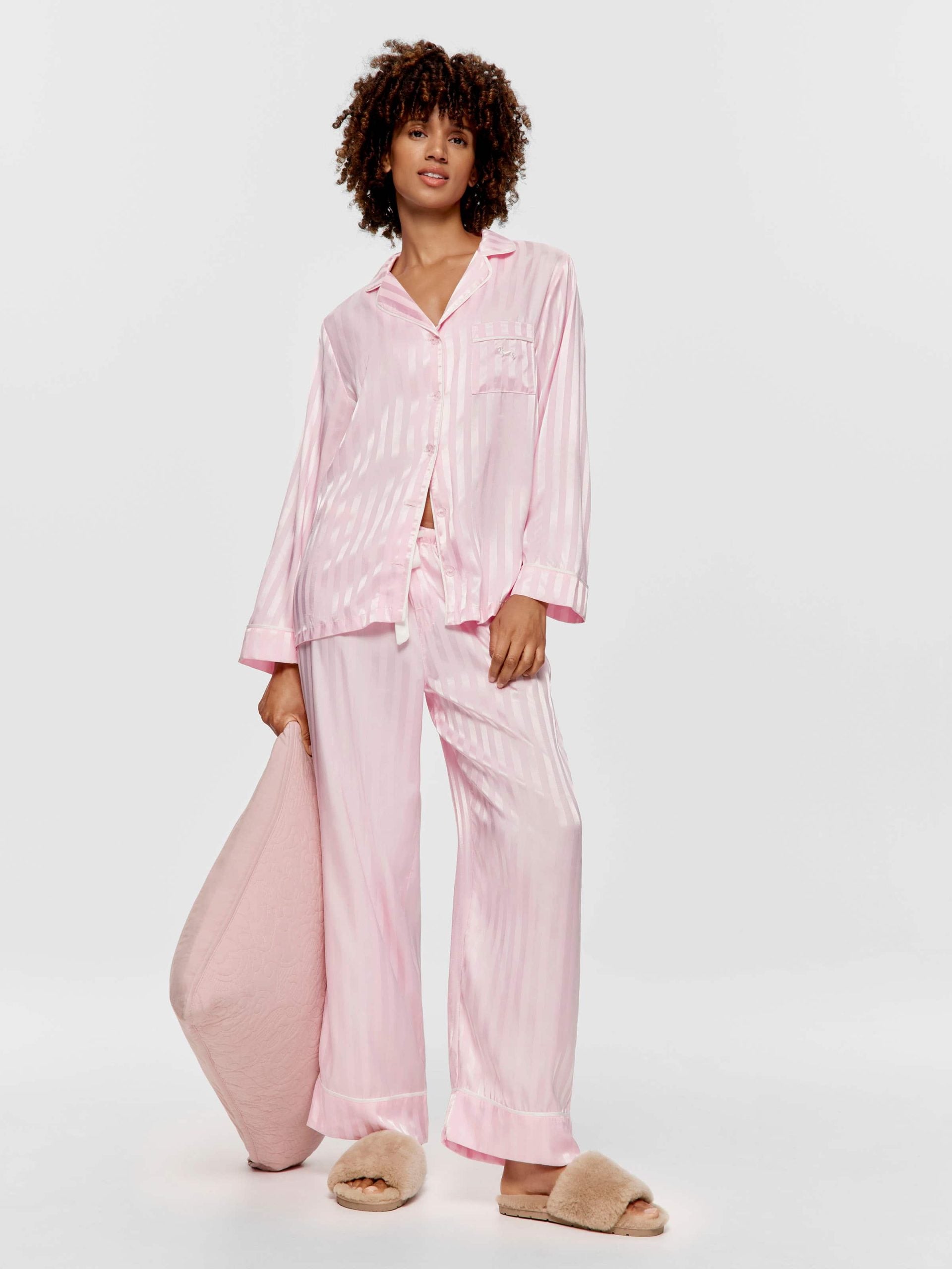 Long Pink Stripe Chic Satin Pj Set Pink image 2