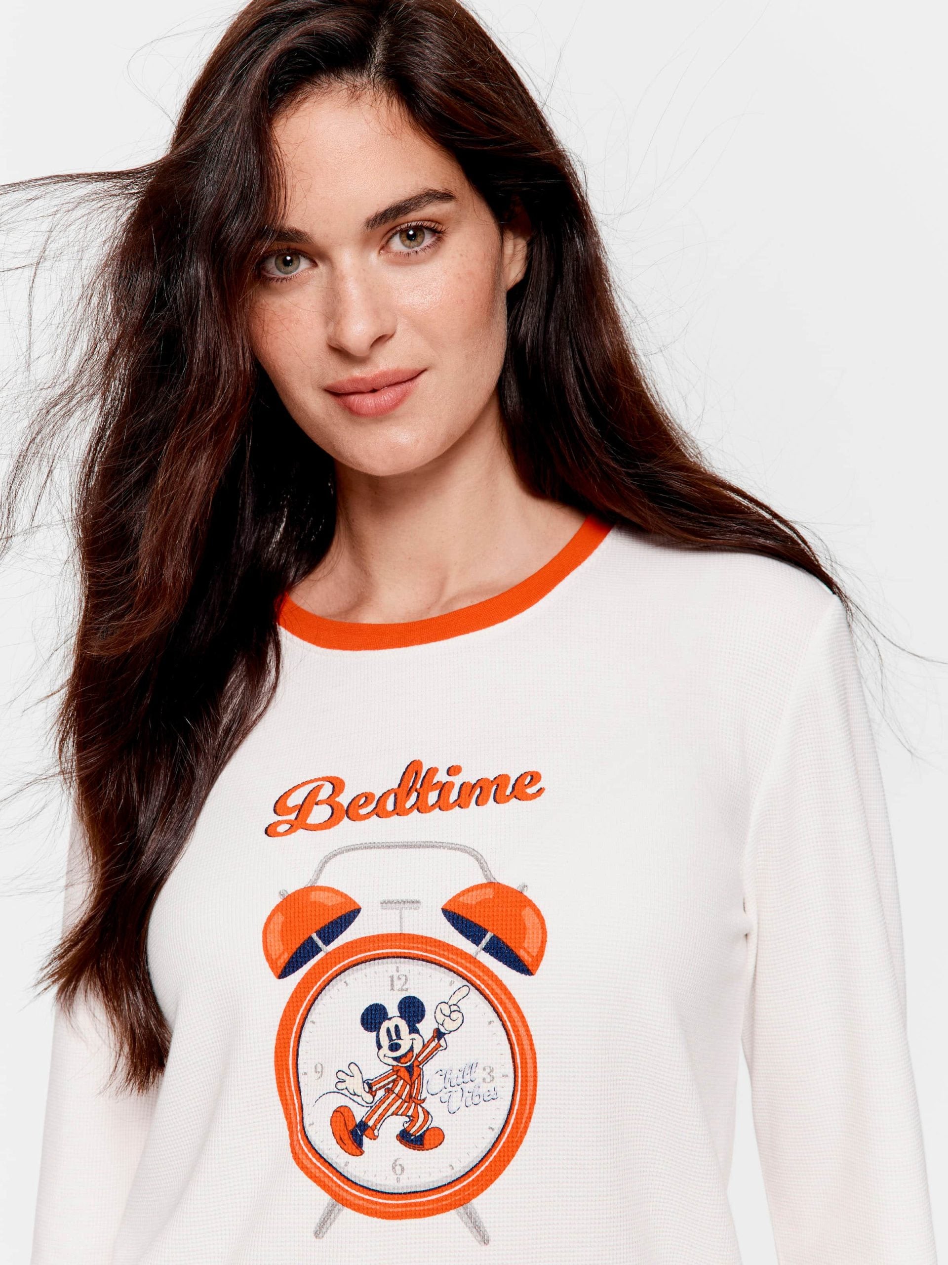 Wake Up Mickey Mouse Waffle Long Sleeve Top Cream image 1