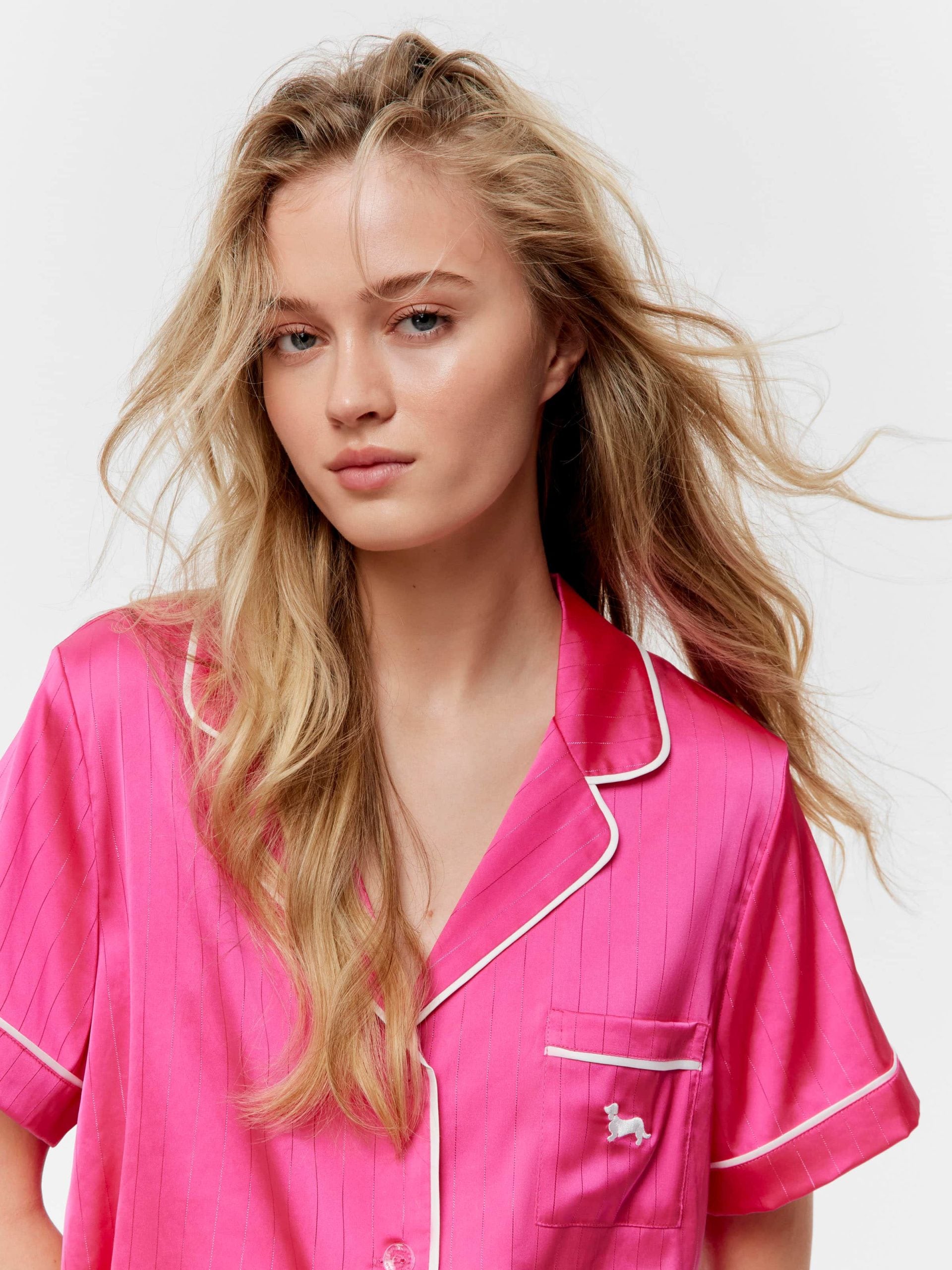 Pink Lurex Chic Satin Shortie Pj Set Pink Lurex image 0