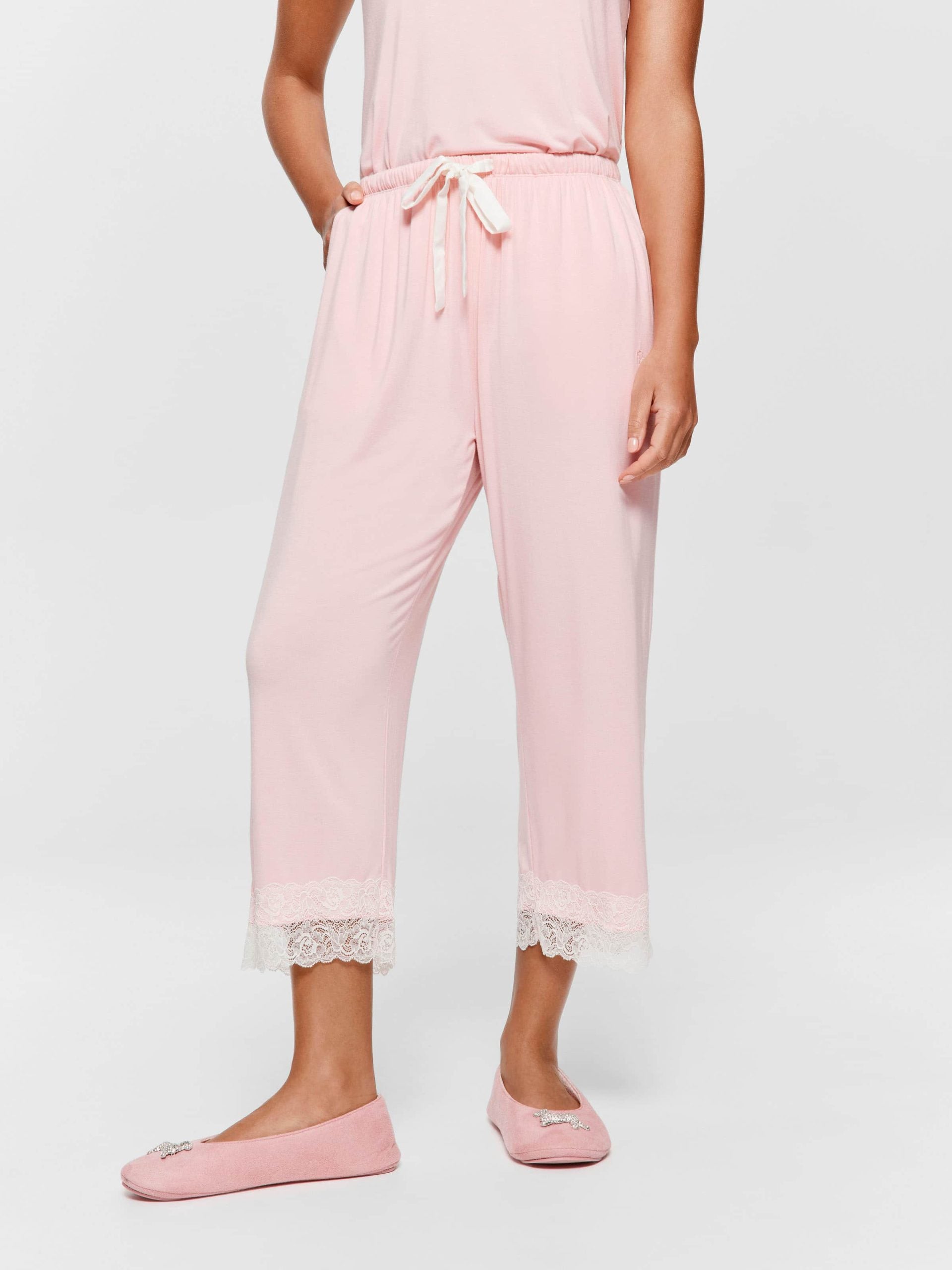 Pink Bamboo Jersey Lace 3/4 Pj Pant palepink image 1