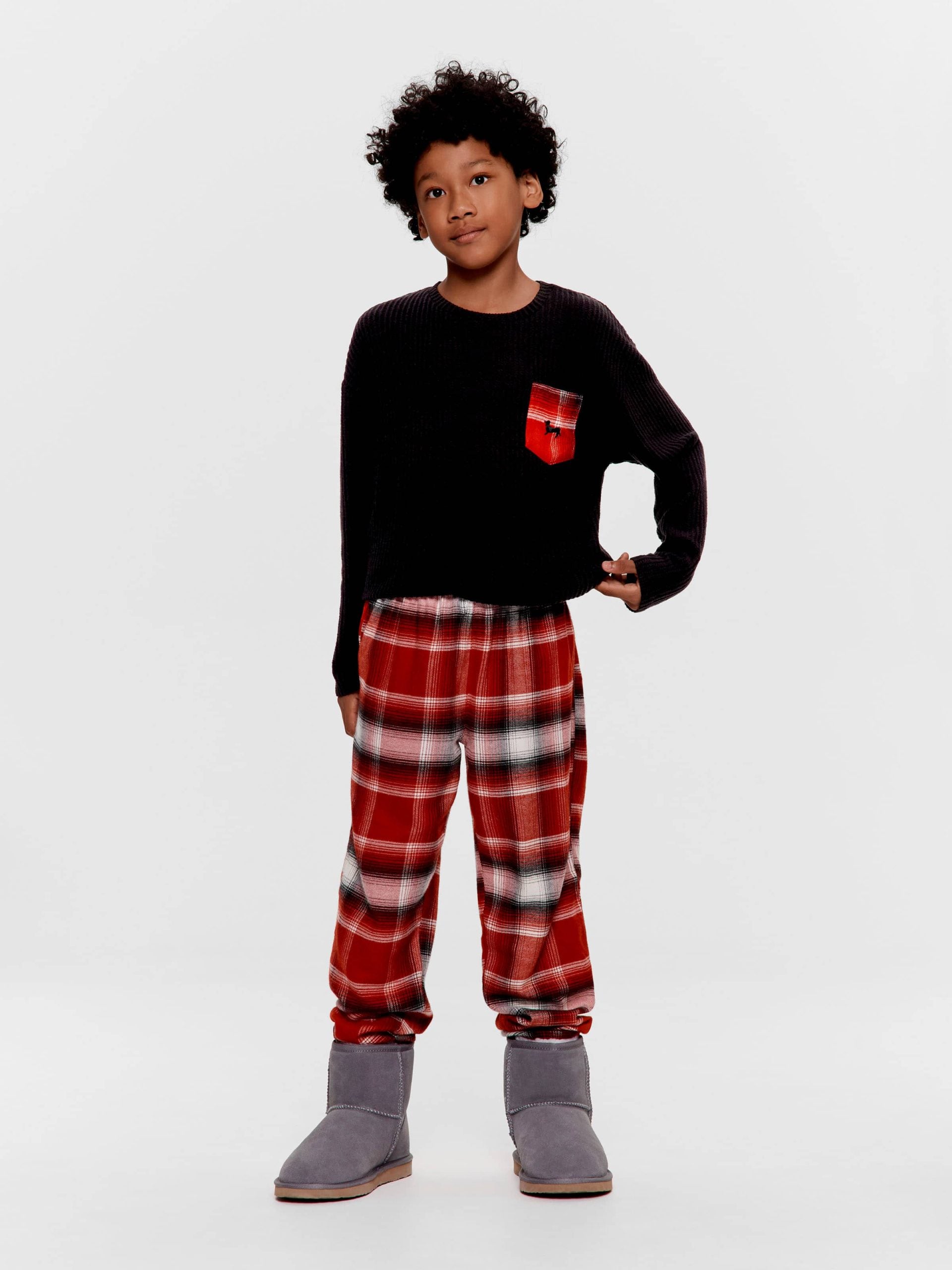Boys Red Check Long Pj Set Multi image 1