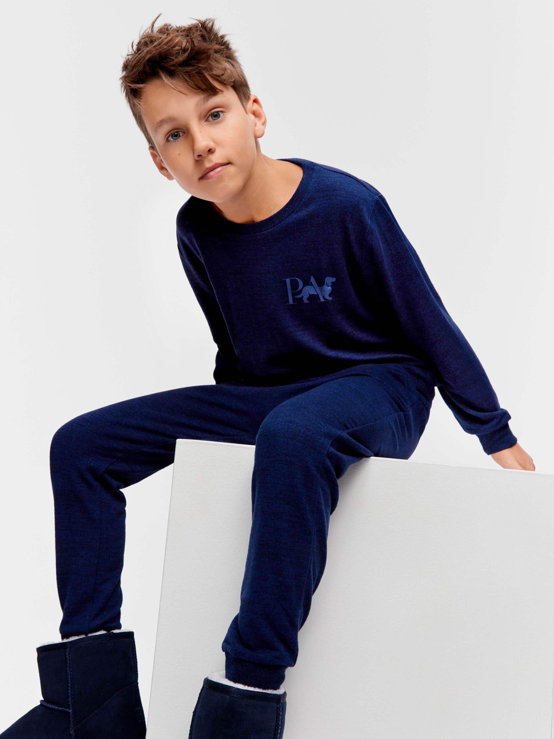 Boys Fuzzy Navy Pj Set navymarle image 0