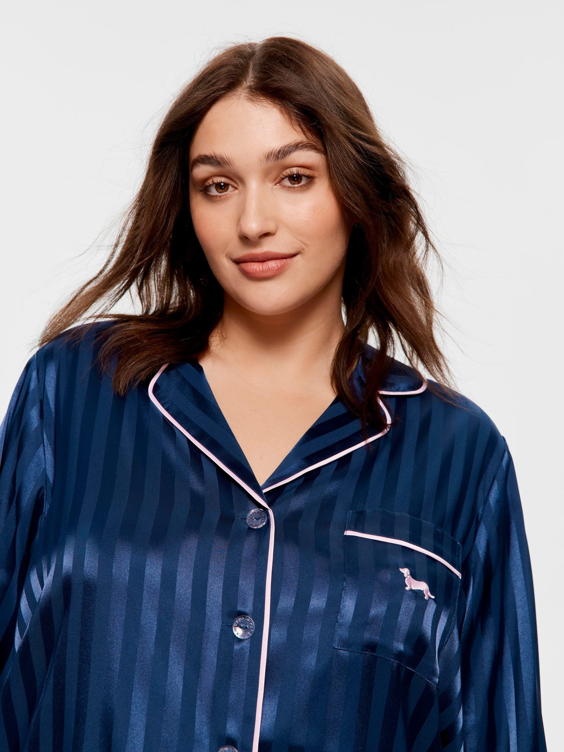 P.A. Plus Navy Stripe Chic Satin Long Sleeve Pj Set Navy Stripe image 2