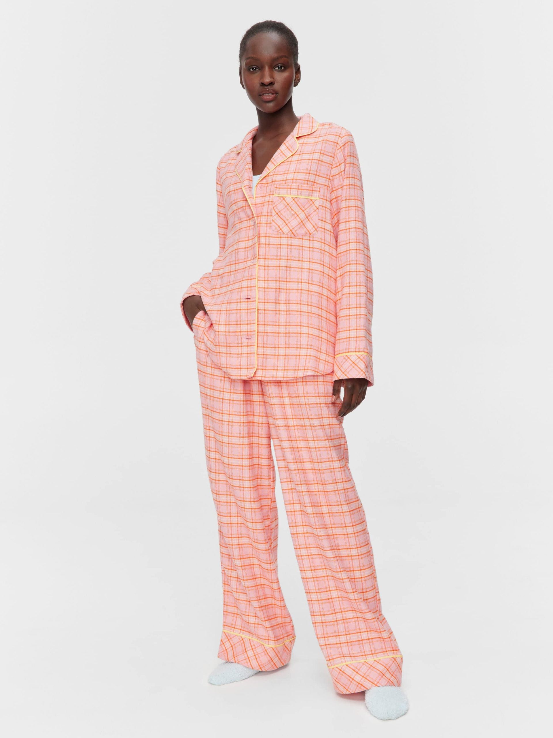 Pink &amp;amp; Yellow Check Bamboo Flannelette Classic Pj Set Multi image 0