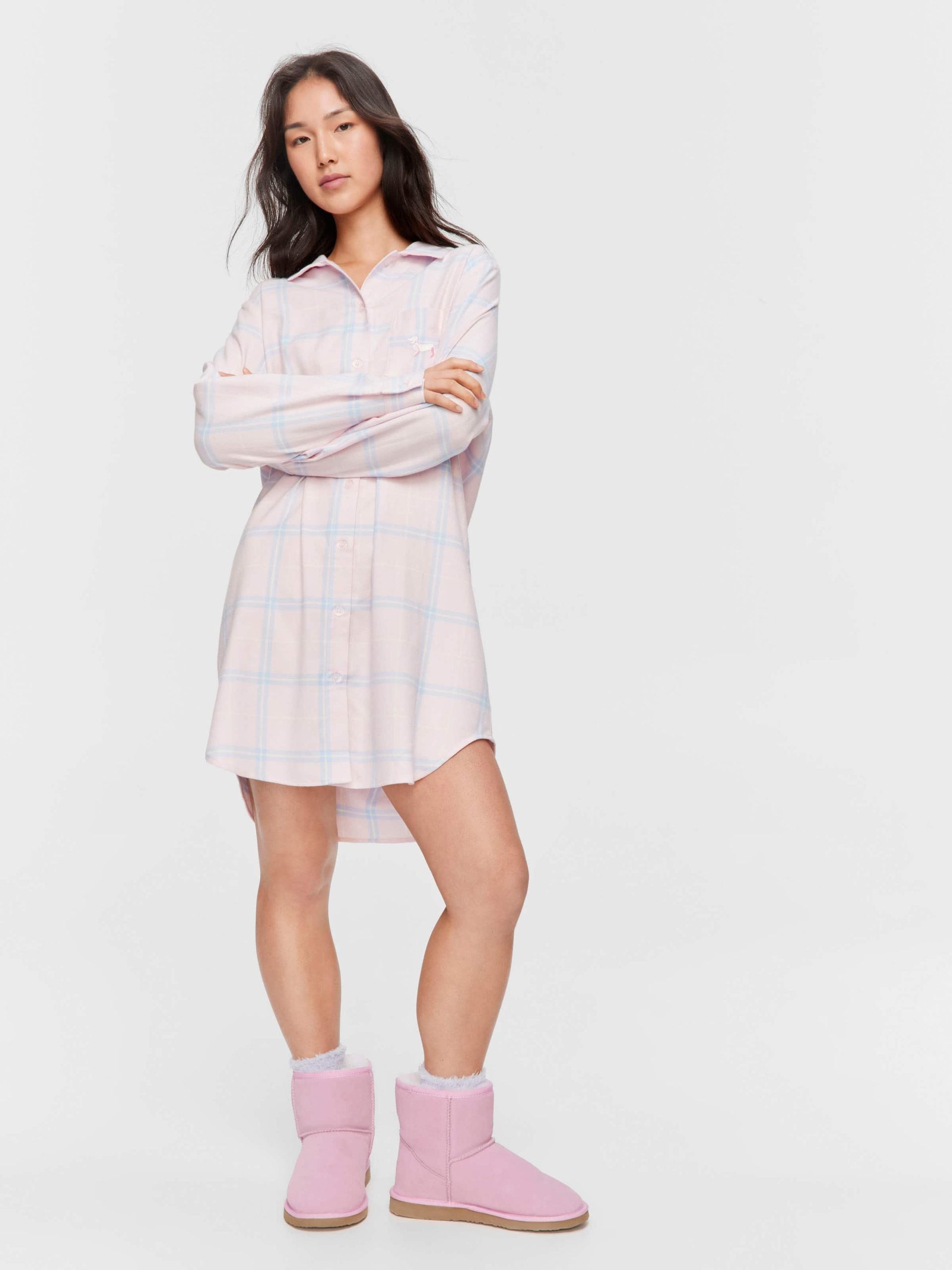 Pink Check Flannelette Nightshirt multi image 2